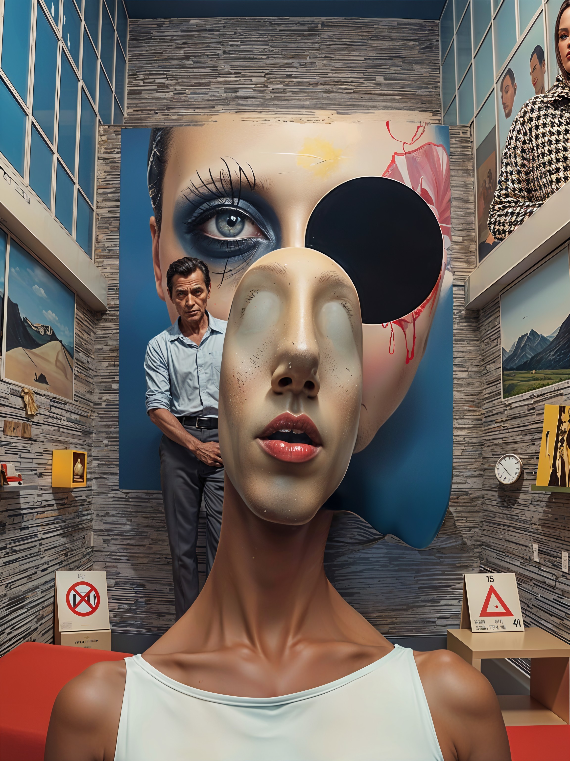 Surreal Art Installation with Mannequin and Mural