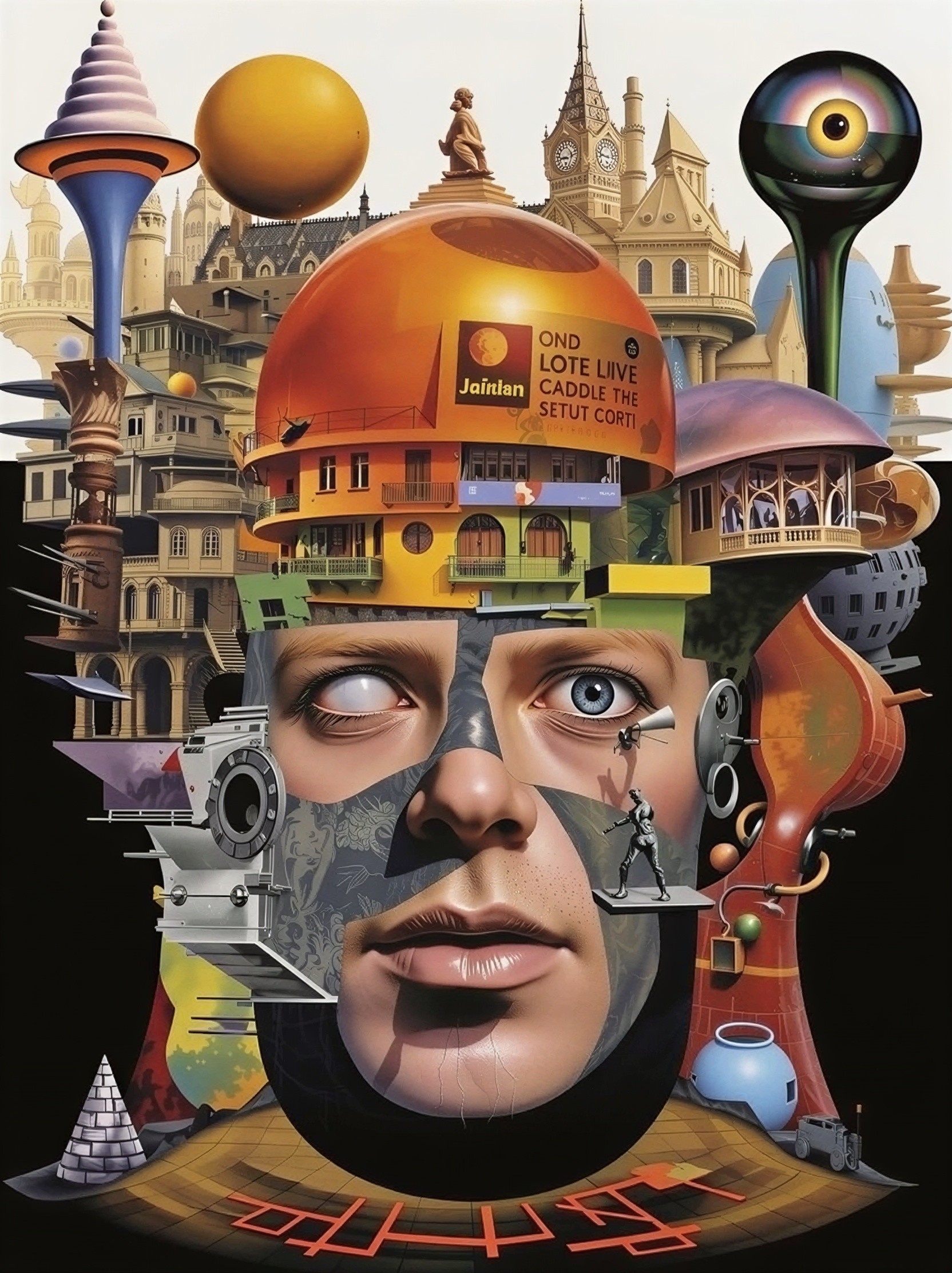 Surreal Cityscape with Colossal Human Head