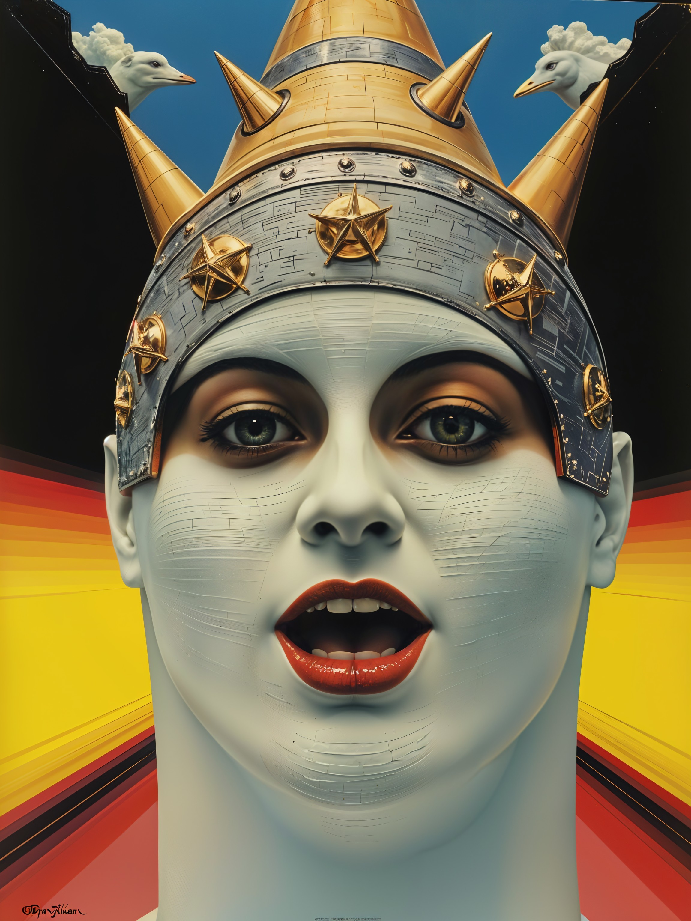 Stylized Head with Ornate Crown and Dreamy Colors