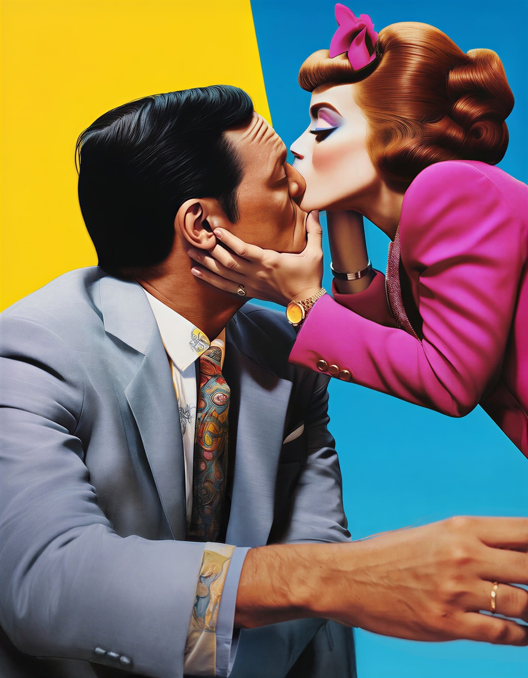 Pop Art Depiction of Couple in Colorful Suits