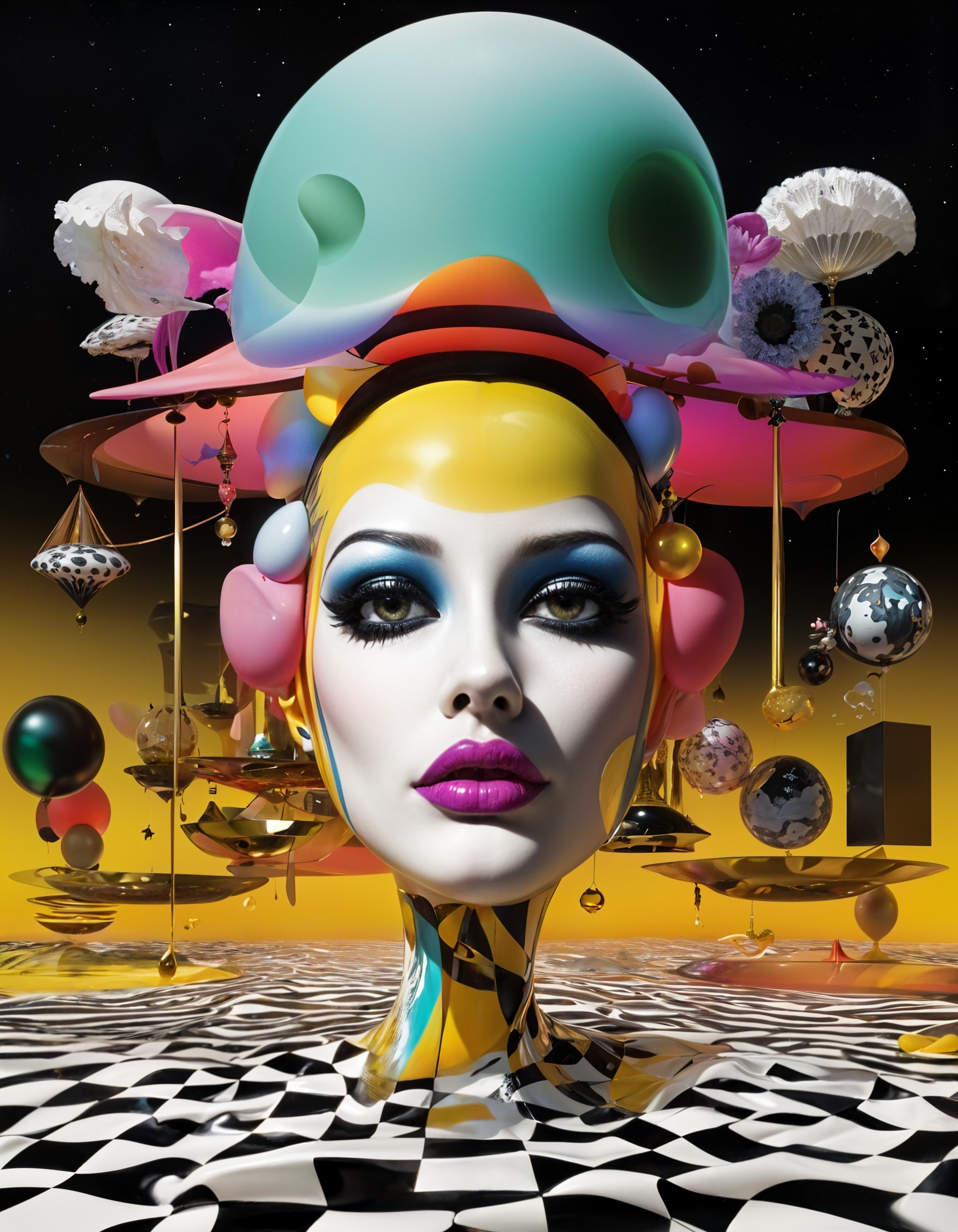 Surreal Colorful Portrait of a Woman with Bold Makeup