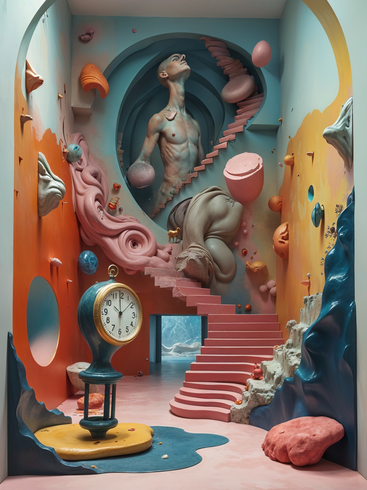 Surrealistic Art Installation with Dream-Like Scenery