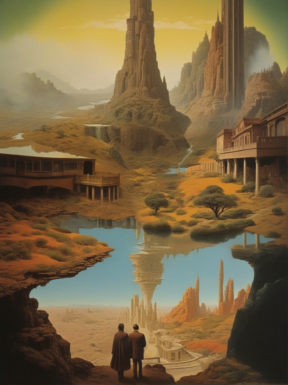 Surreal Landscape with Rock Formations and Reflections