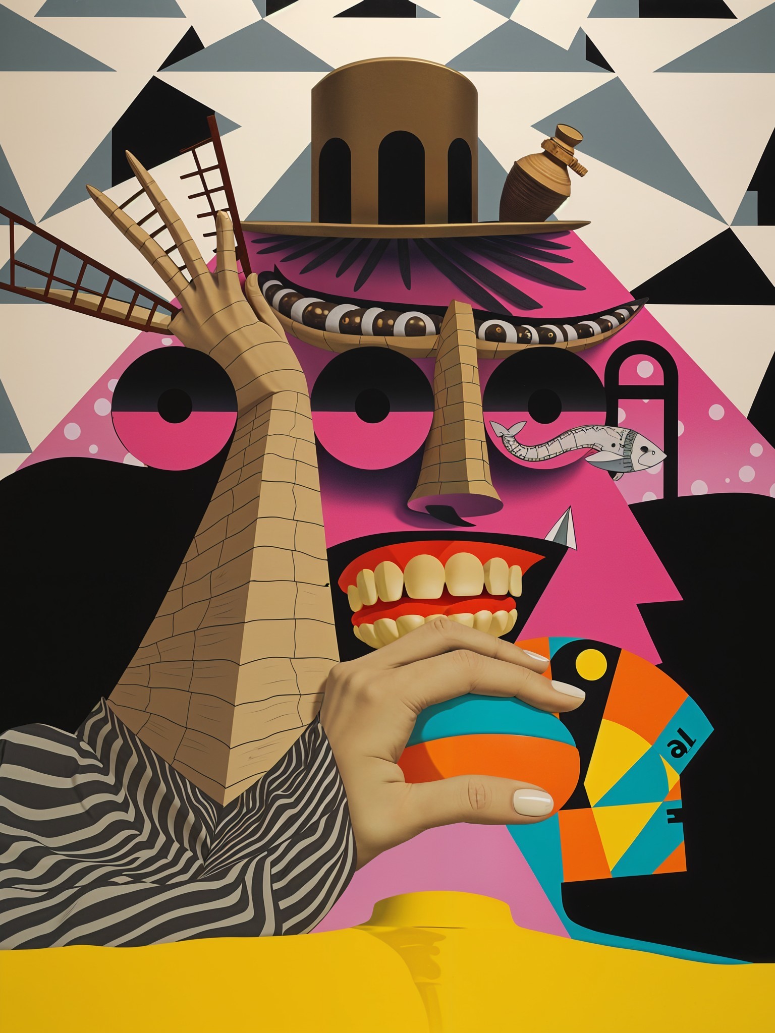 Surreal Colorful Composition with Abstract Shapes and Faces