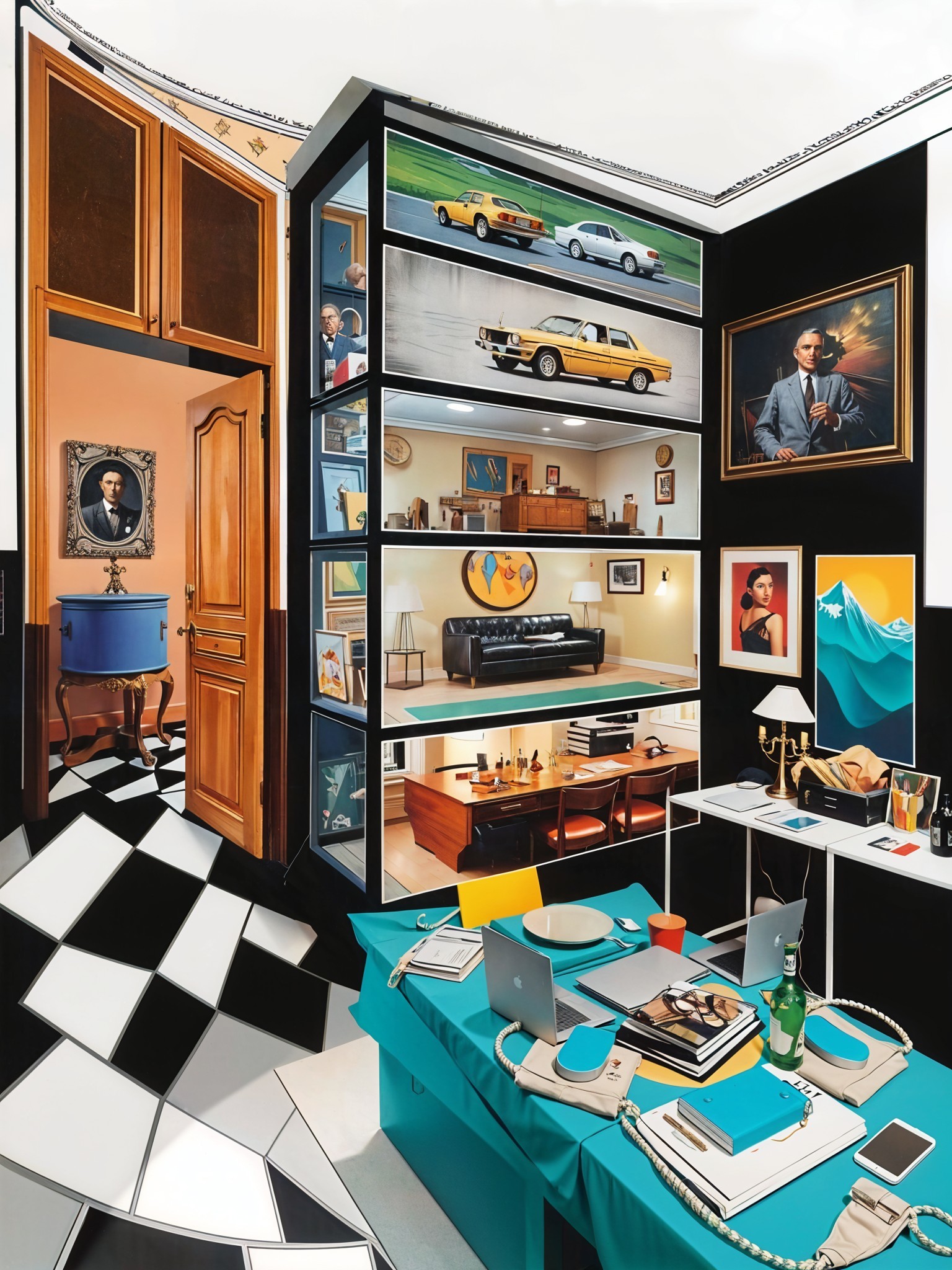 Hyperrealistic Oil Painting of a Dynamic Room Interior