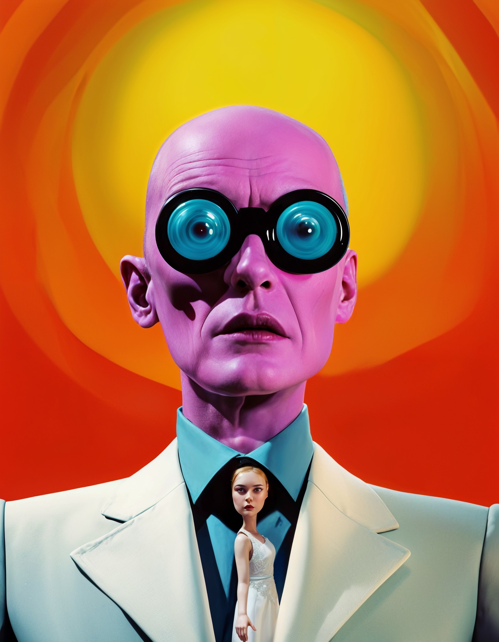 Surreal Cartoon Character with Vibrant Colors and Contrast