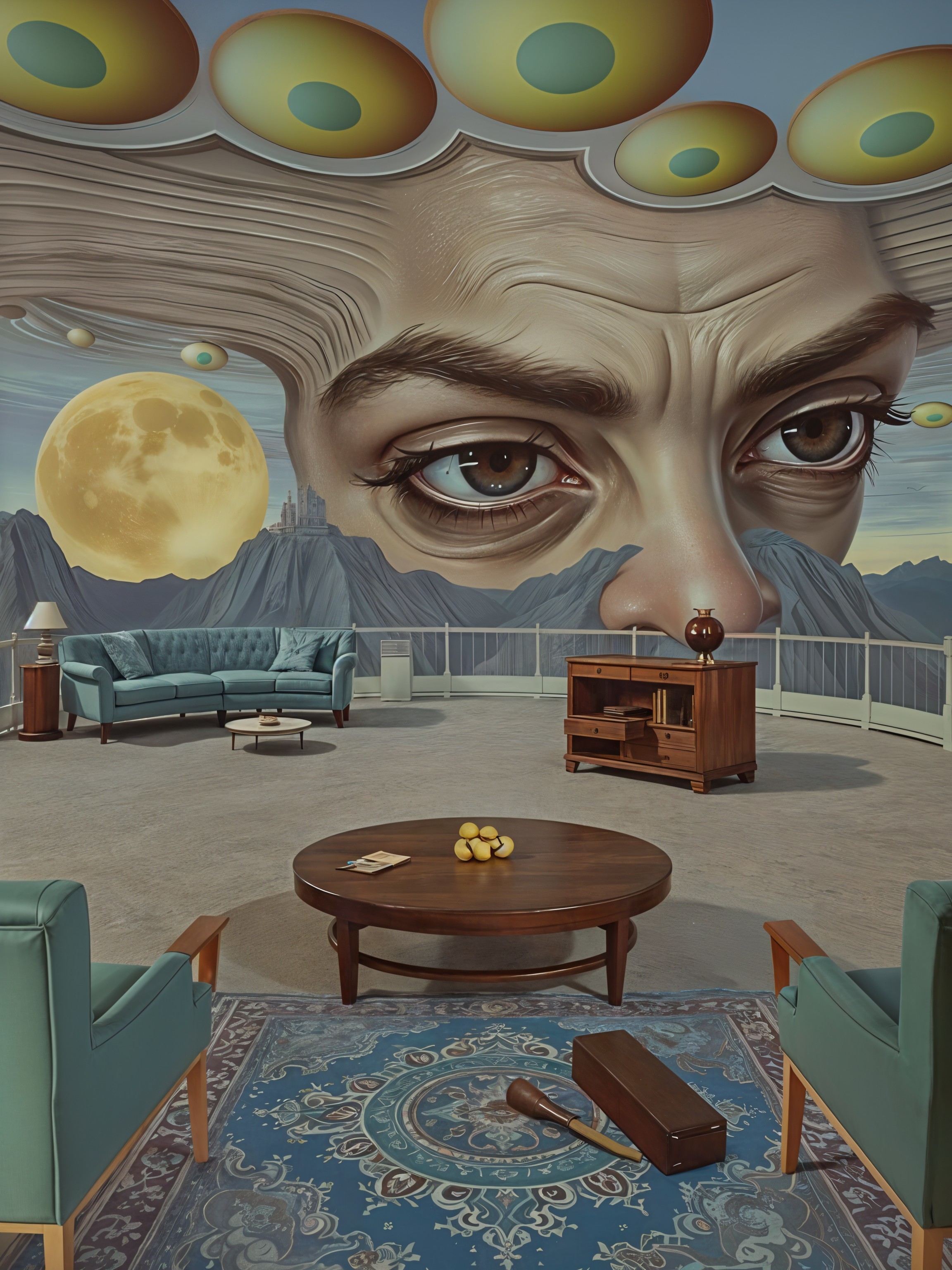 Surreal Modern Living Space with Celestial Elements