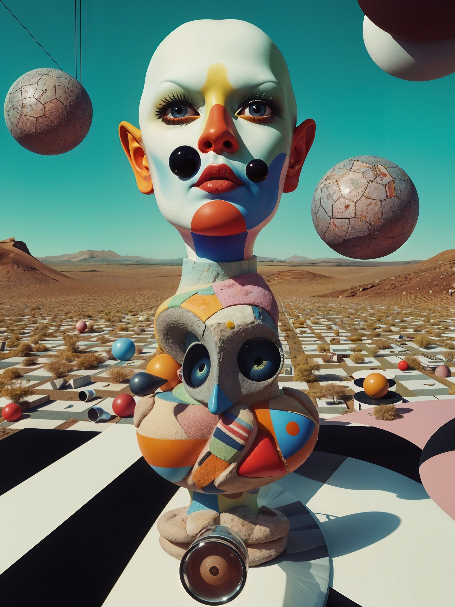Surreal Landscape with Abstract Sculpture and Shapes