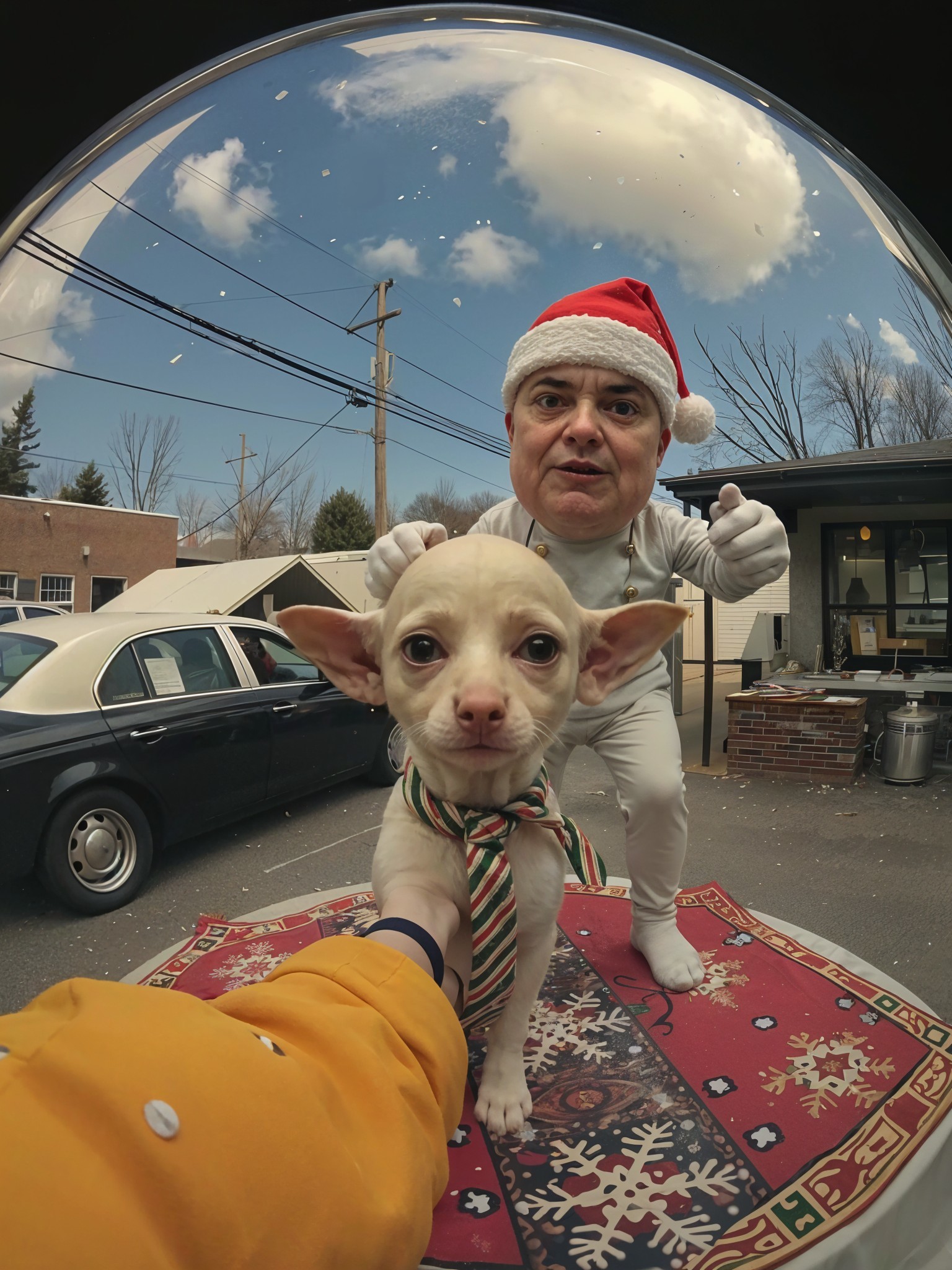 Chihuahua in Snow Globe with Santa and Winter Scene