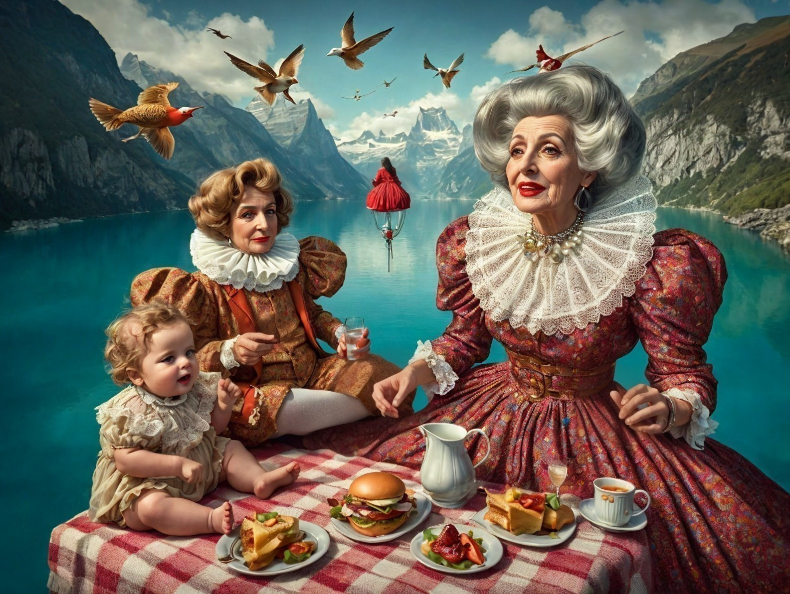 Surreal Tea Party by a Lakeside with Vintage Attire