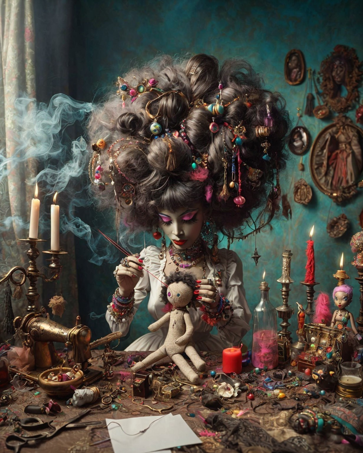 Vintage Room with Figure Crafting a Doll