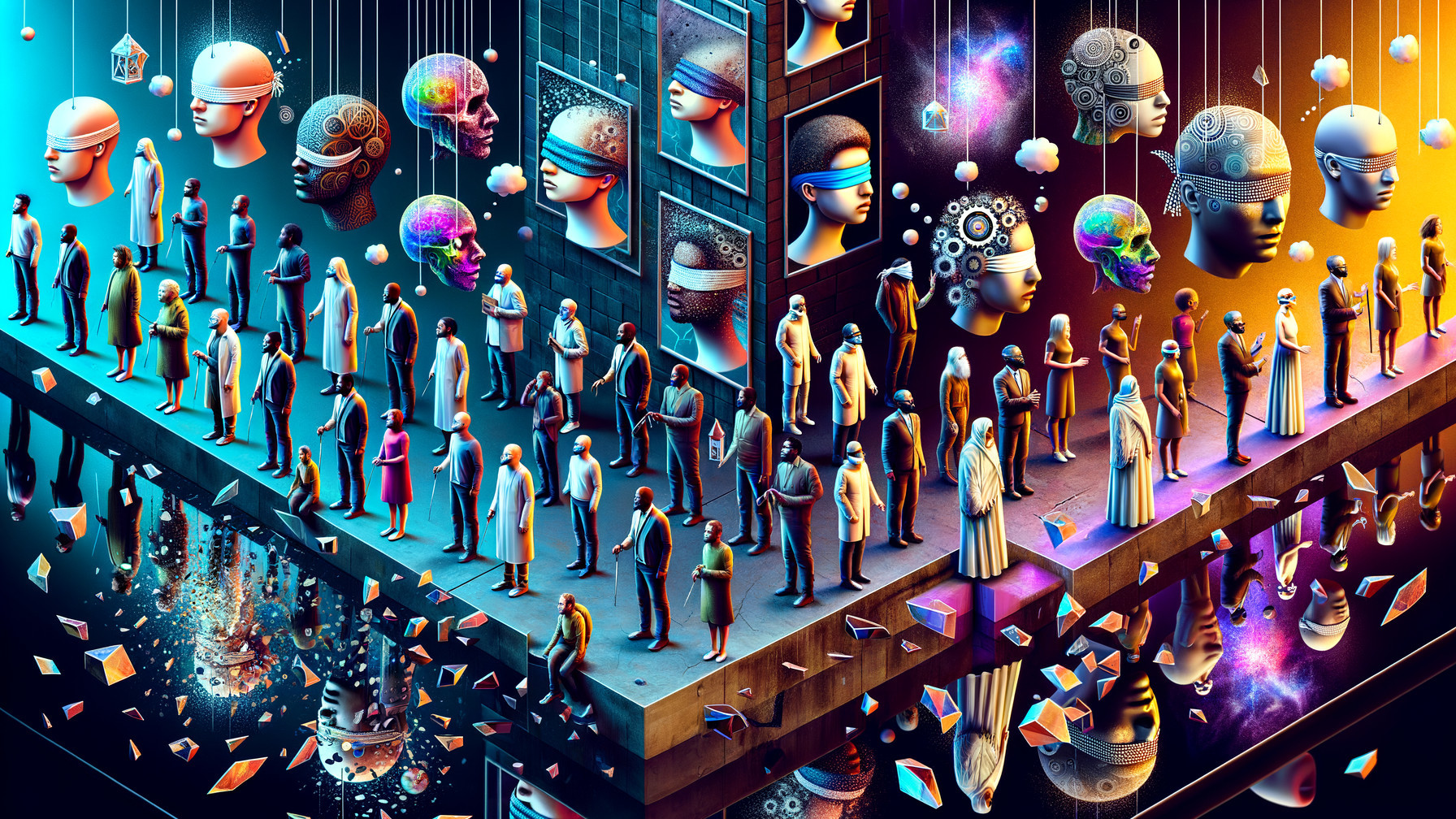 Surreal Artwork of Futuristic City and Dreamlike Realm