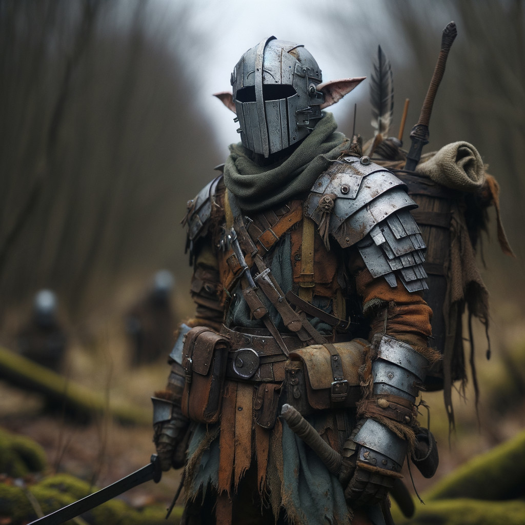 Medieval Warrior in Misty Forest with Hidden Dangers