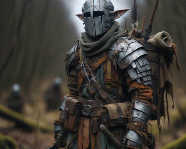 Medieval Warrior in Misty Forest with Hidden Dangers