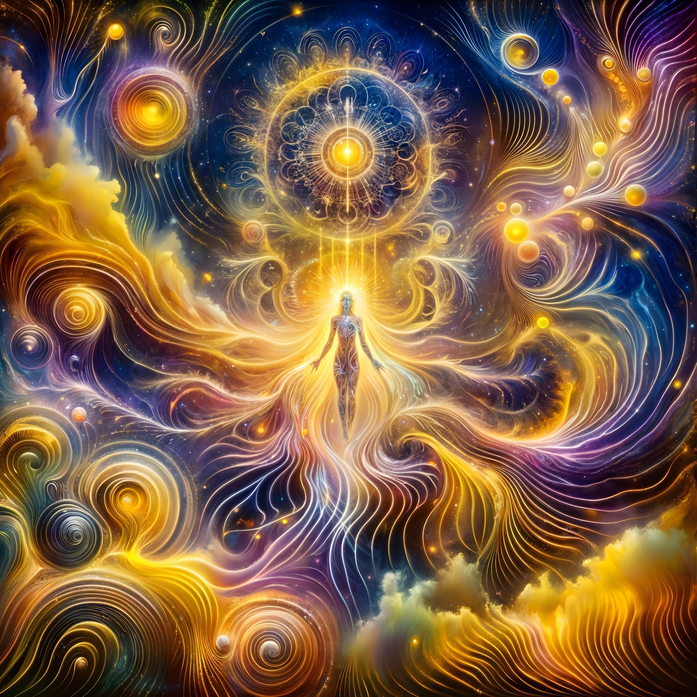 Mystical Cosmic Scene with Ethereal Patterns and Colors