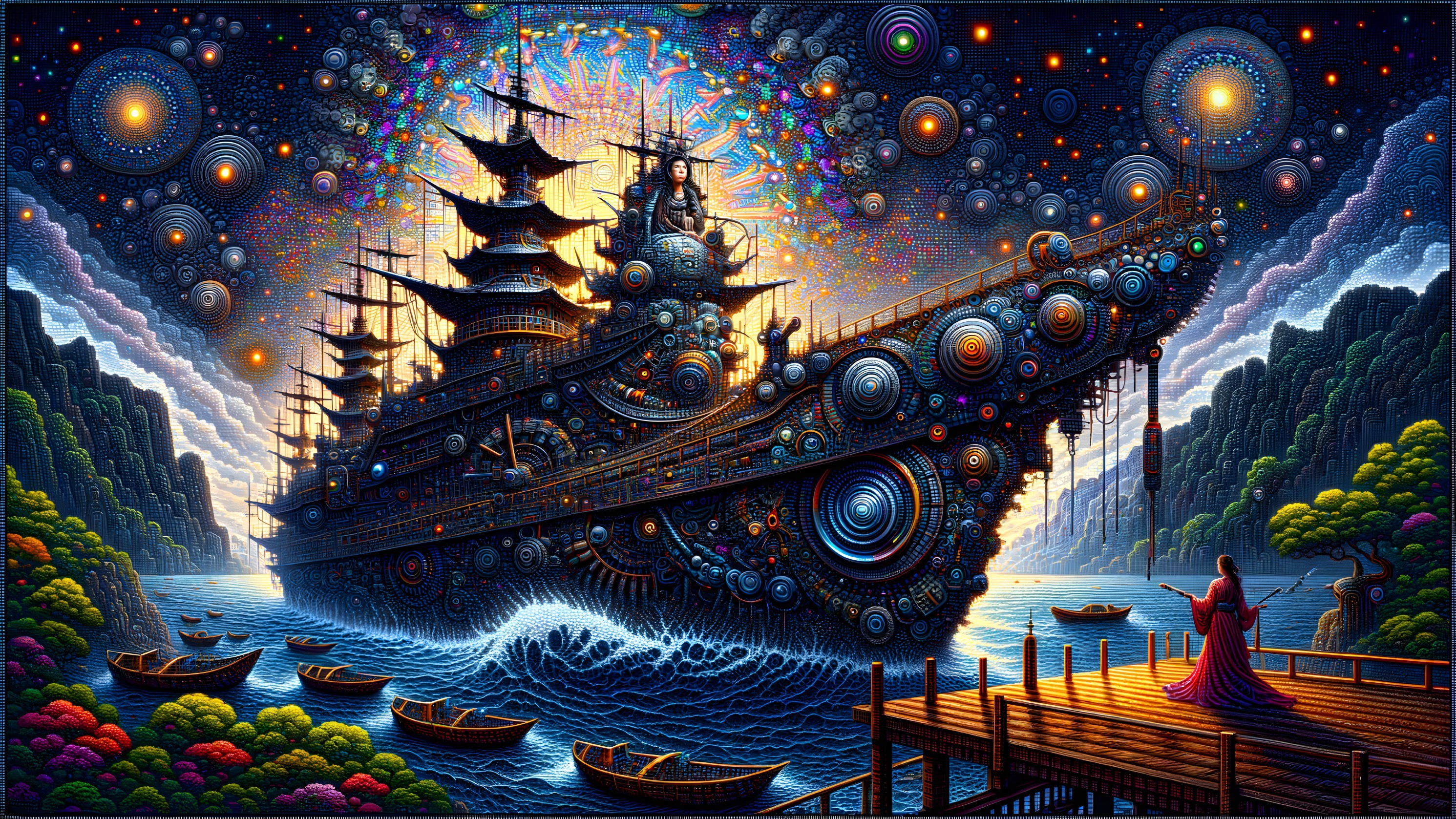 Majestic Ship Sailing Through Cosmic Landscape