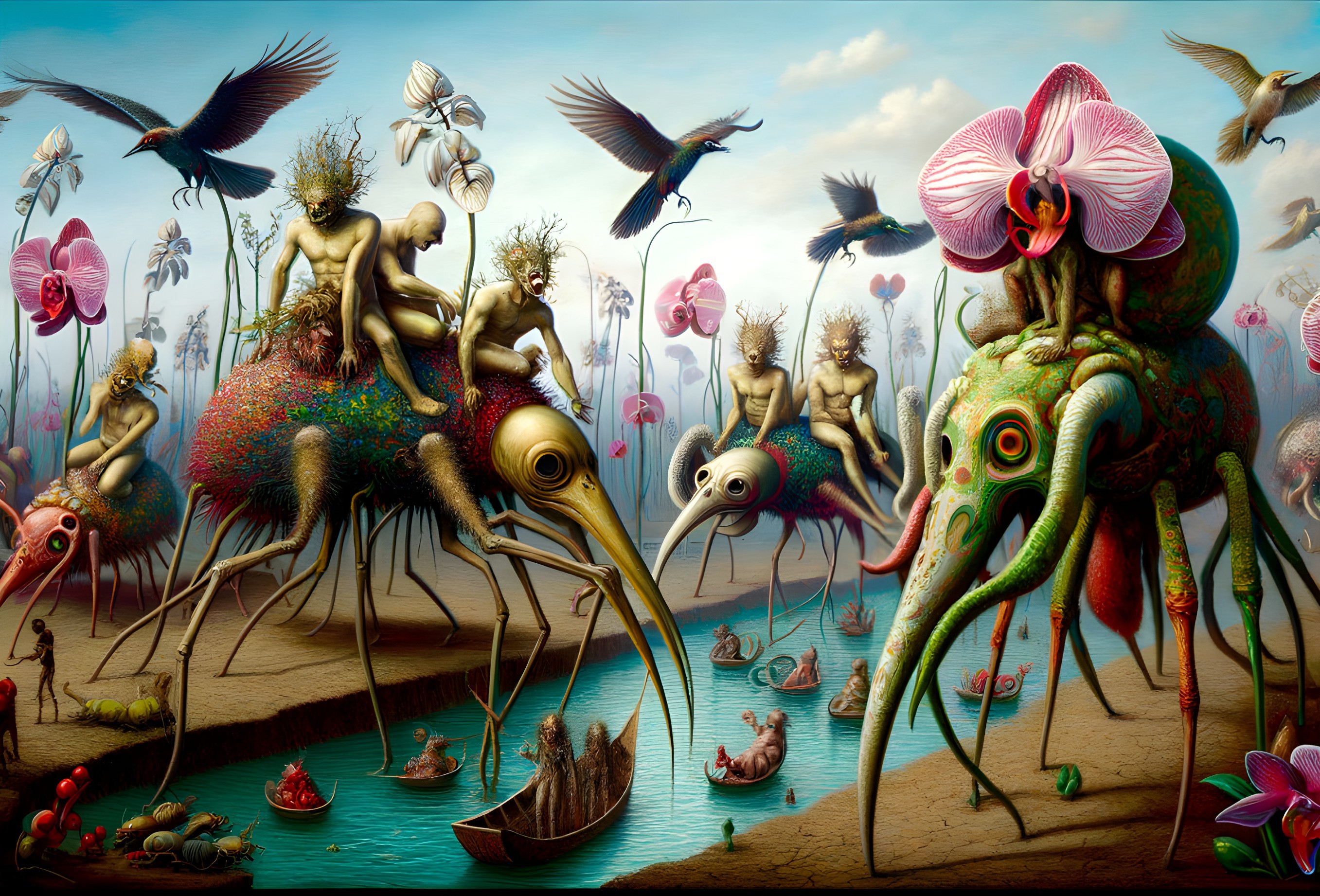 Surreal Landscape with Insect Creatures and Flora