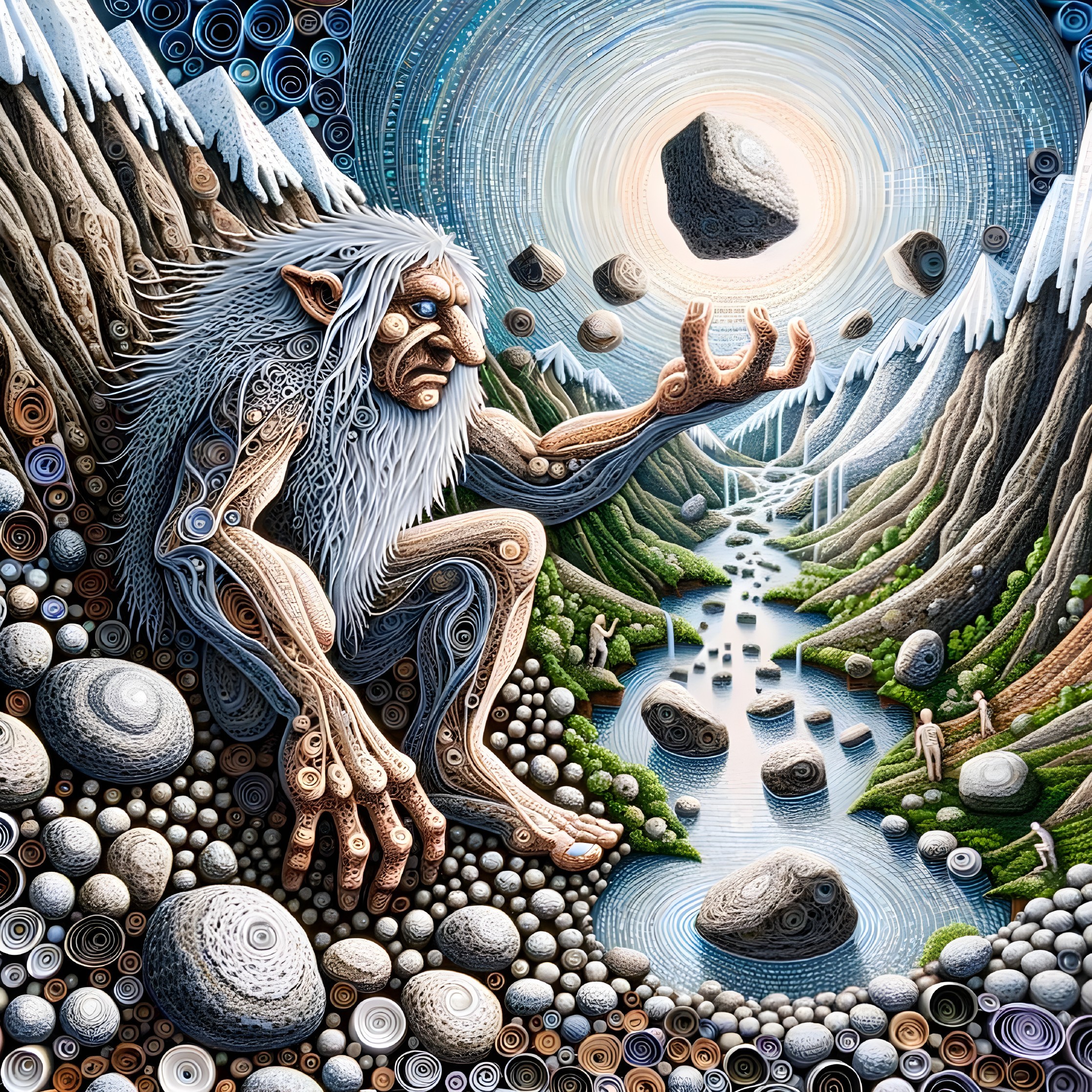 Mythical creature in vibrant landscape with mountains