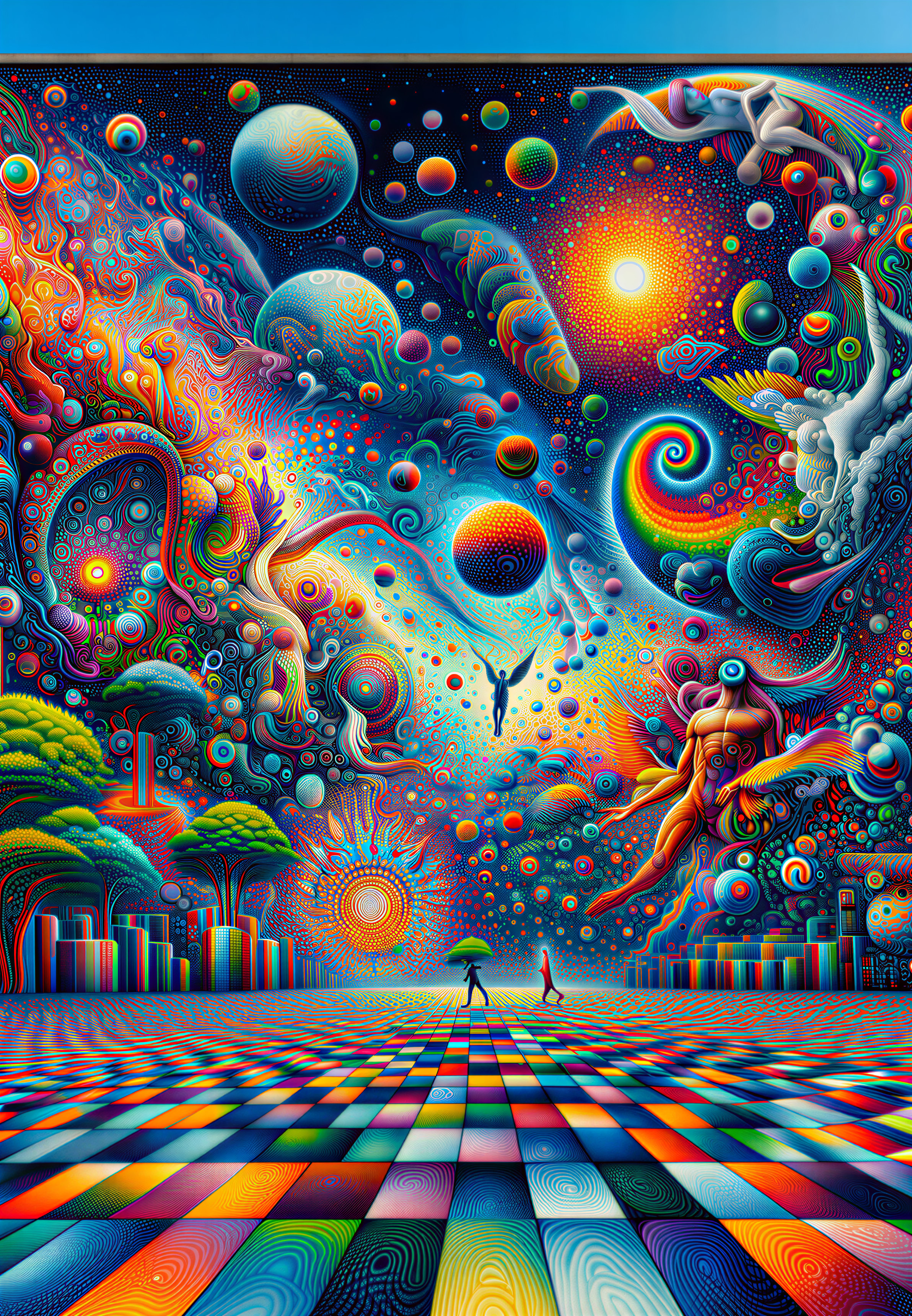 Surreal Landscape with Galaxies and Ethereal Beings