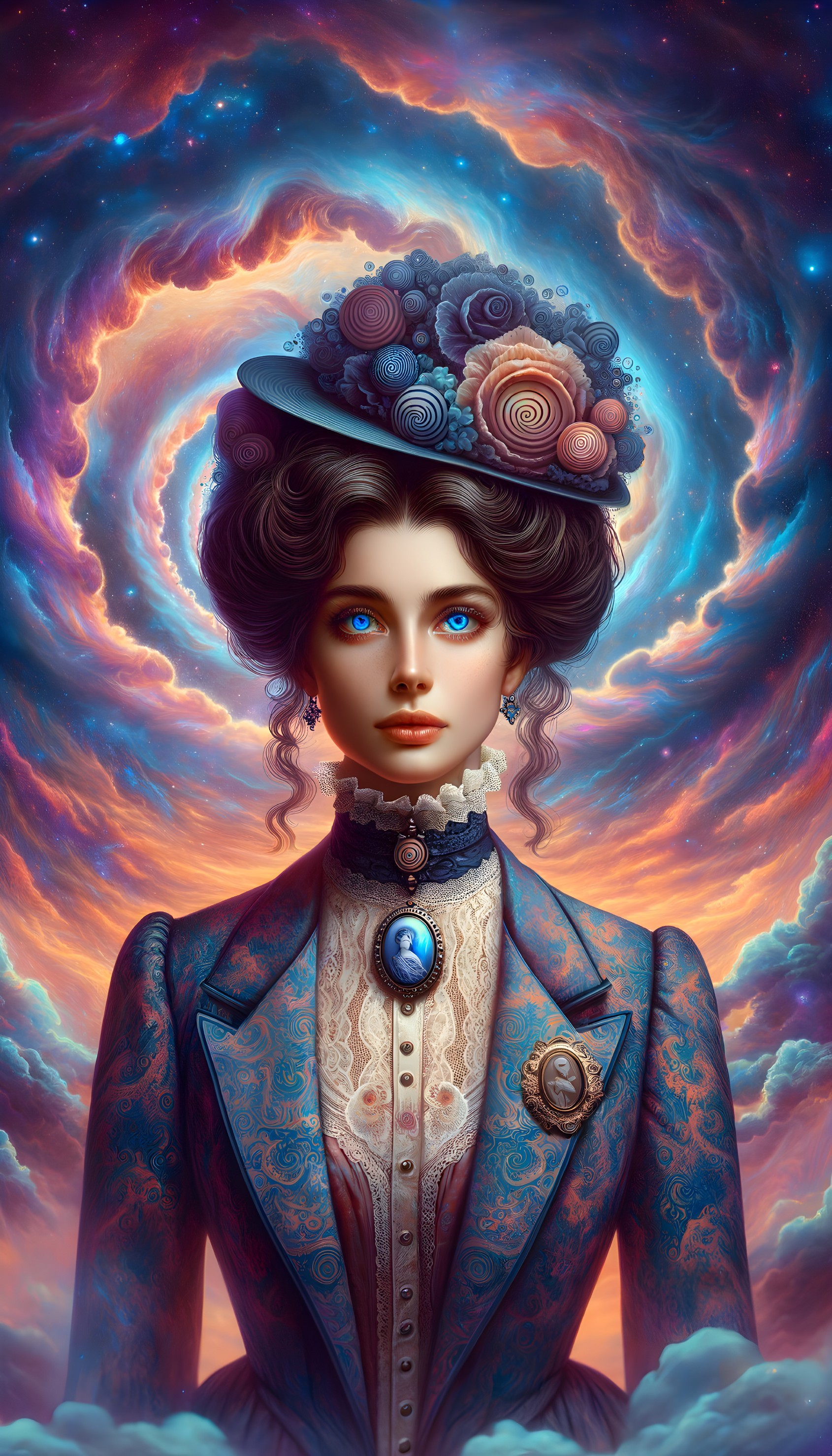 Portrait of a Woman with Blue Eyes and Vintage Attire