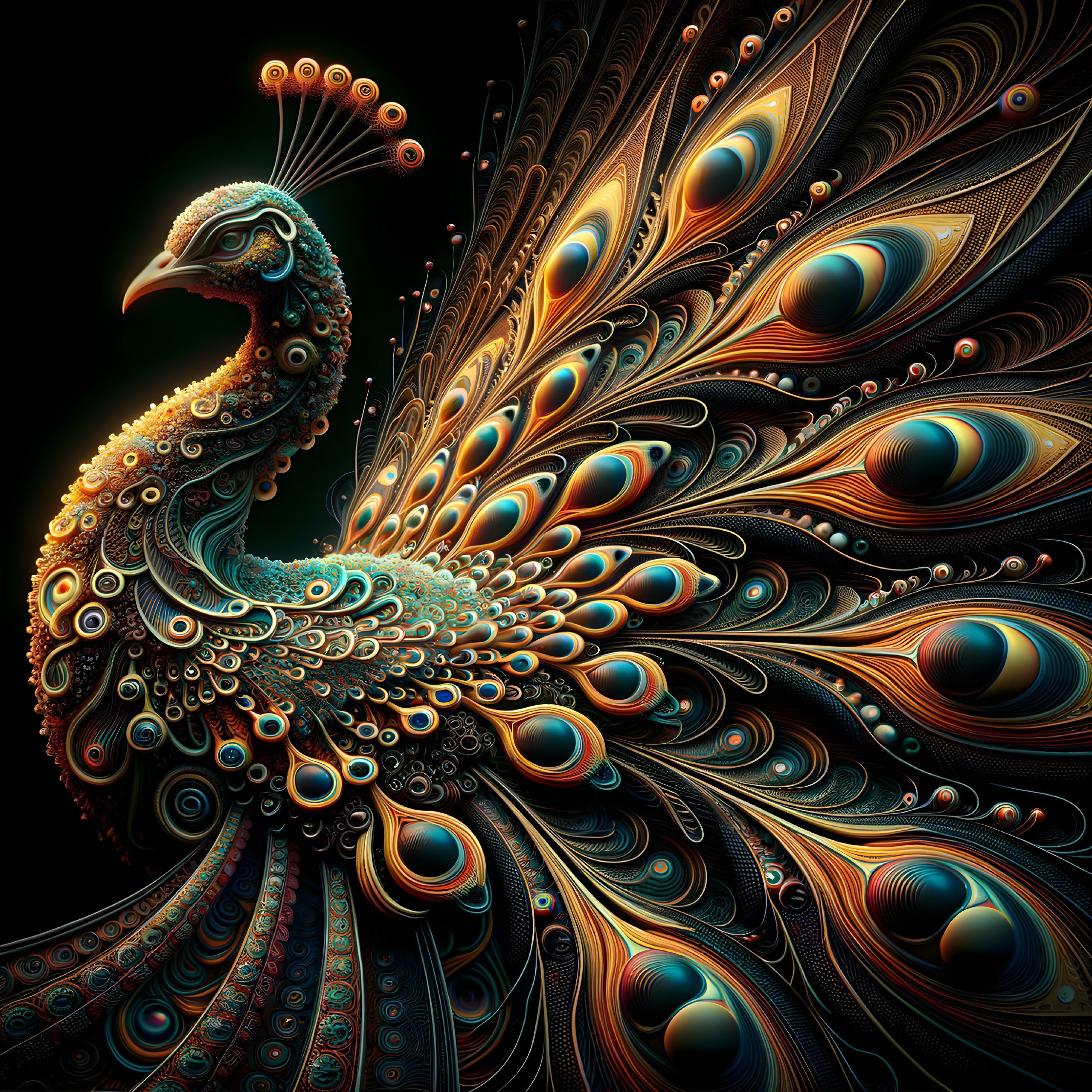 Digital Artwork of a Vibrant Peacock with Ornate Plumage