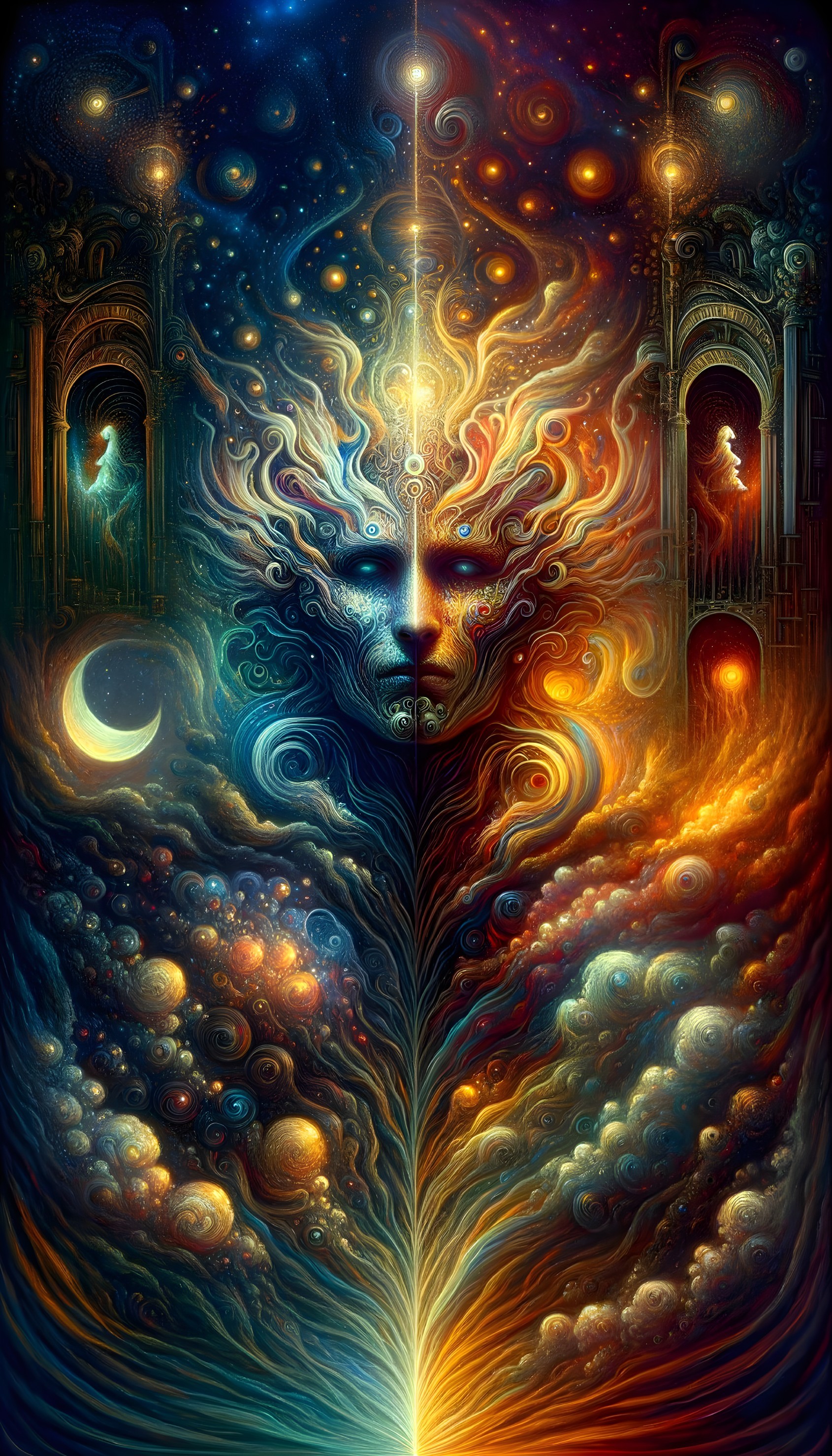 Surreal Cosmic Face in Vibrant Color Blend