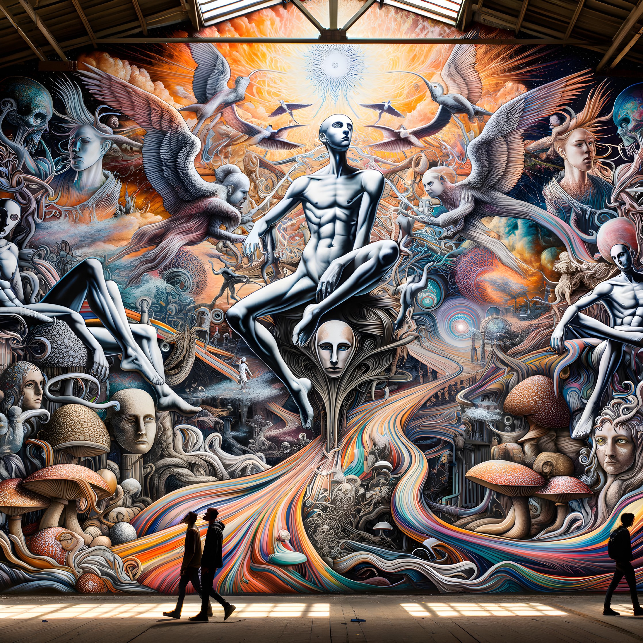 Surreal Mural with Ethereal Figures and Colors