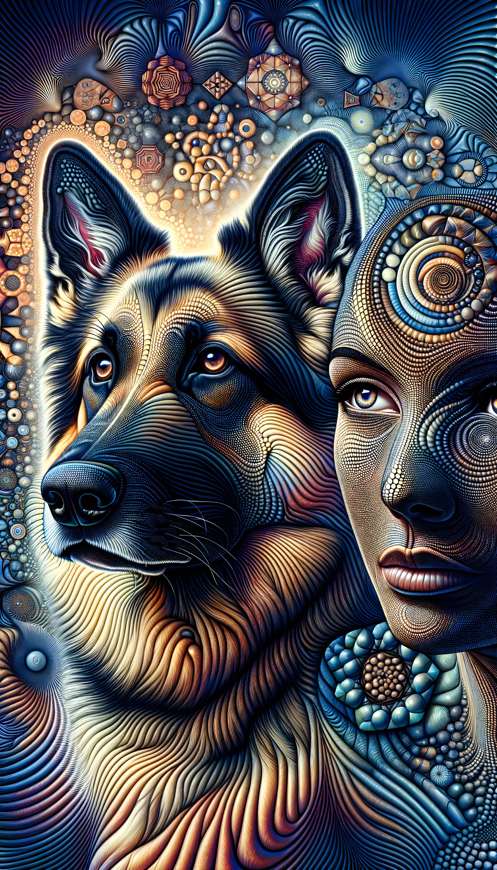 Surreal Composition of Dog's Head and Human Face