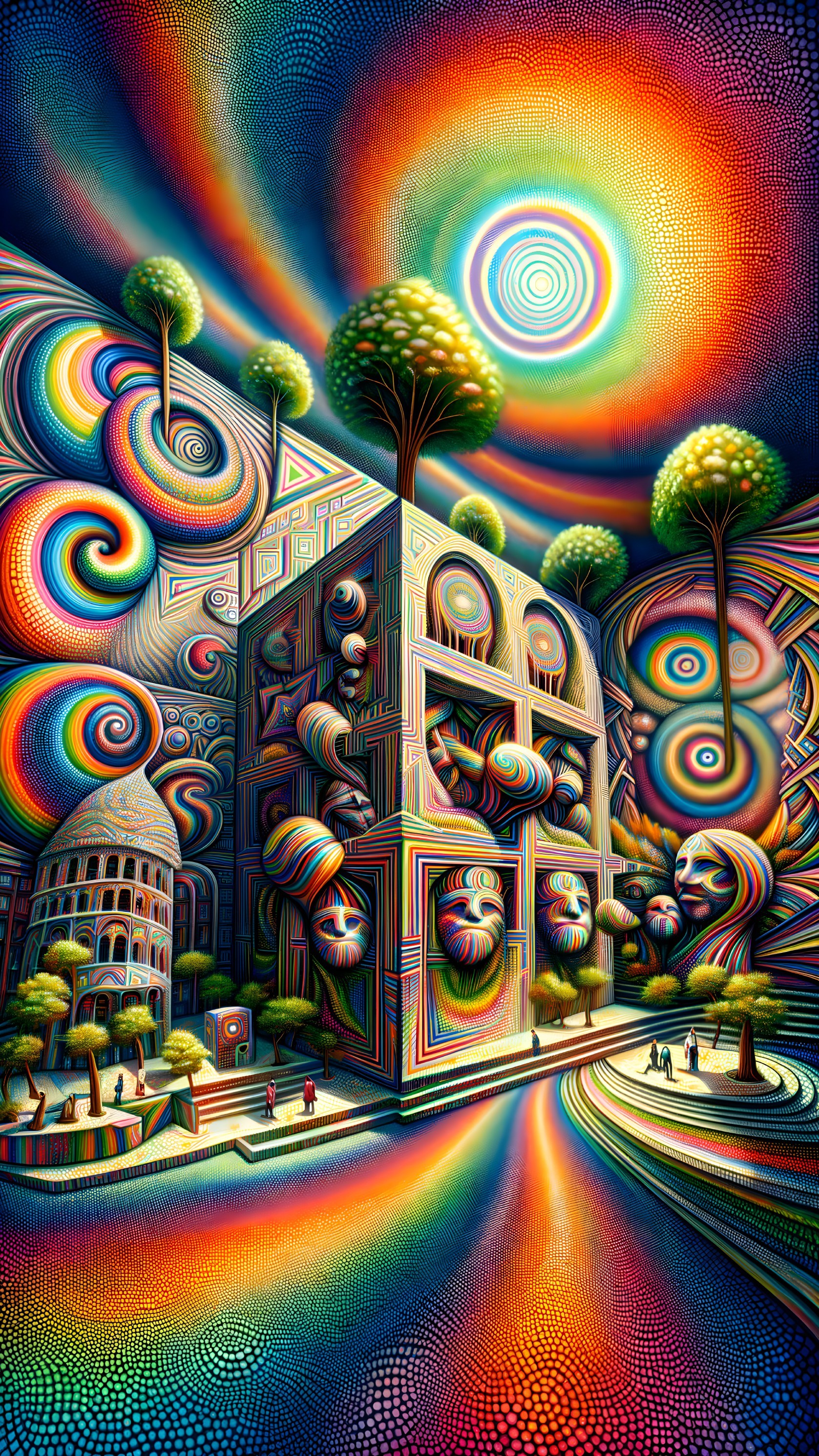 Surreal Landscape with Geometric Structure and Faces