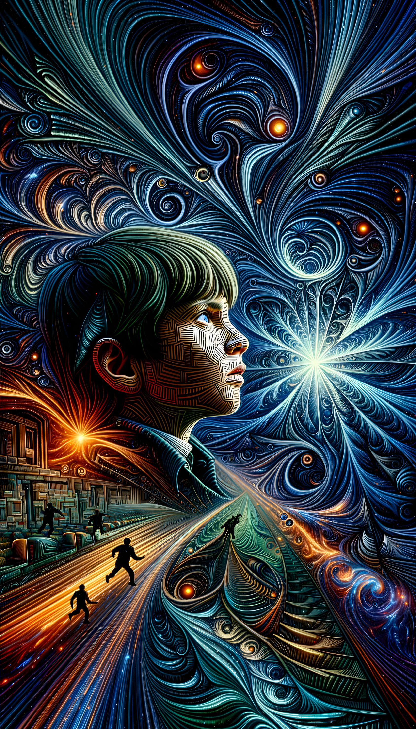 Young Boy's Profile Against Cosmic Backdrop