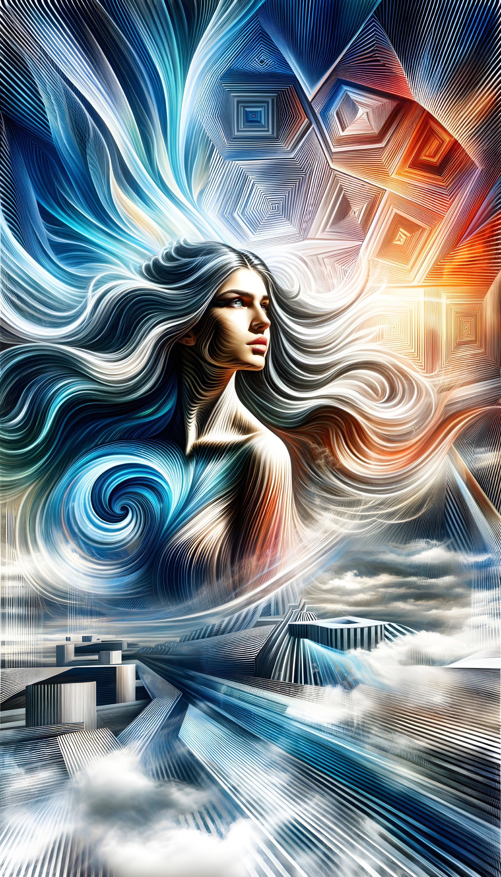 Abstract Portrait of a Woman with Flowing Hair