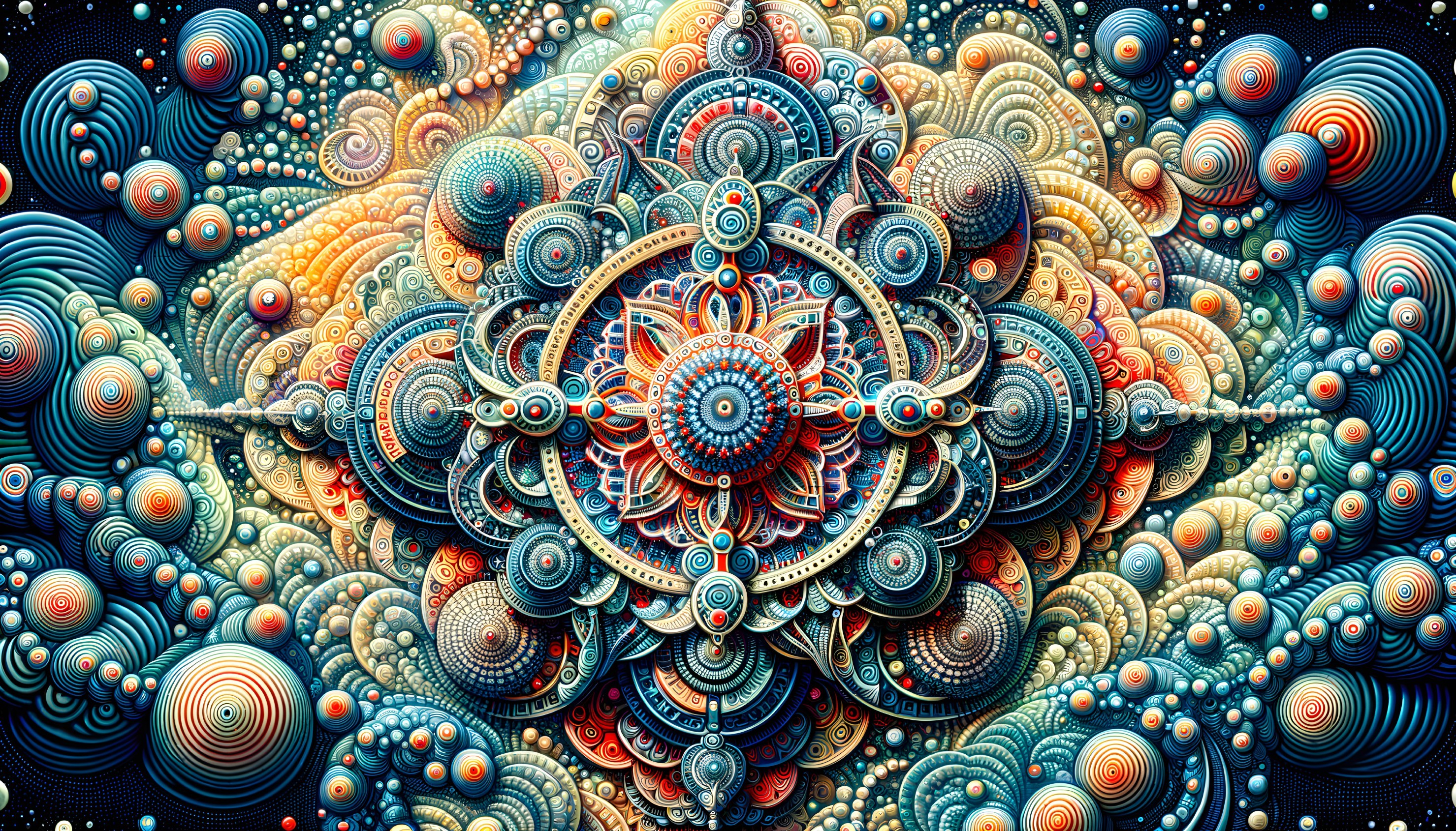 Vibrant Mandala Pattern with Swirling Shapes and Colors