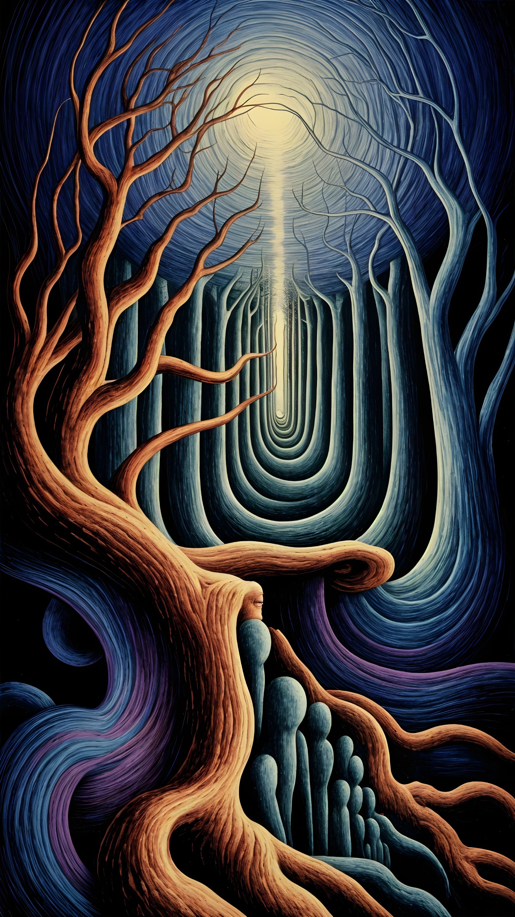 Surreal Landscape with Twisted Trees and Light