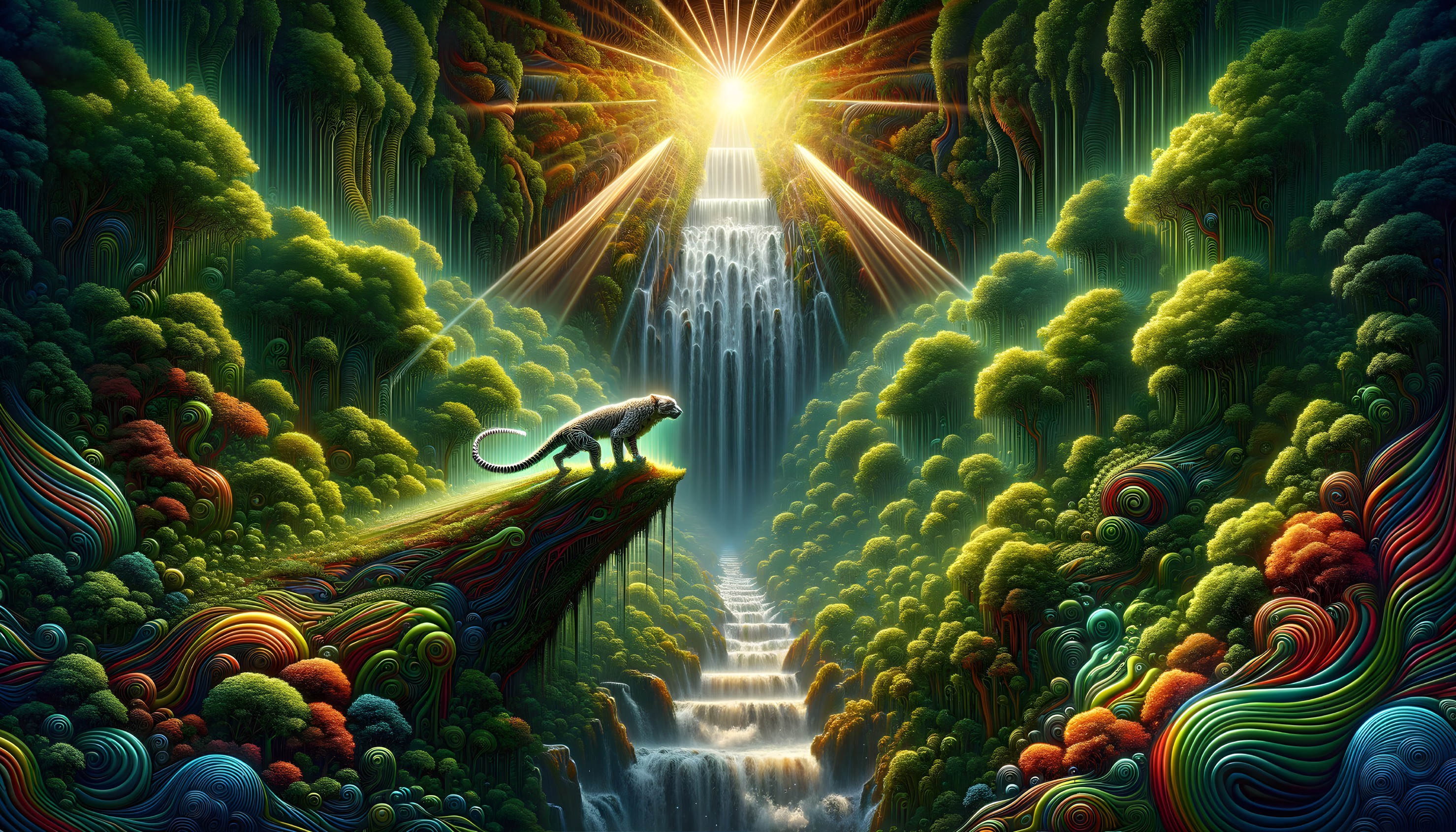 Colorful Jungle Cliff Artwork: Monkey in Vibrant Digital Creation