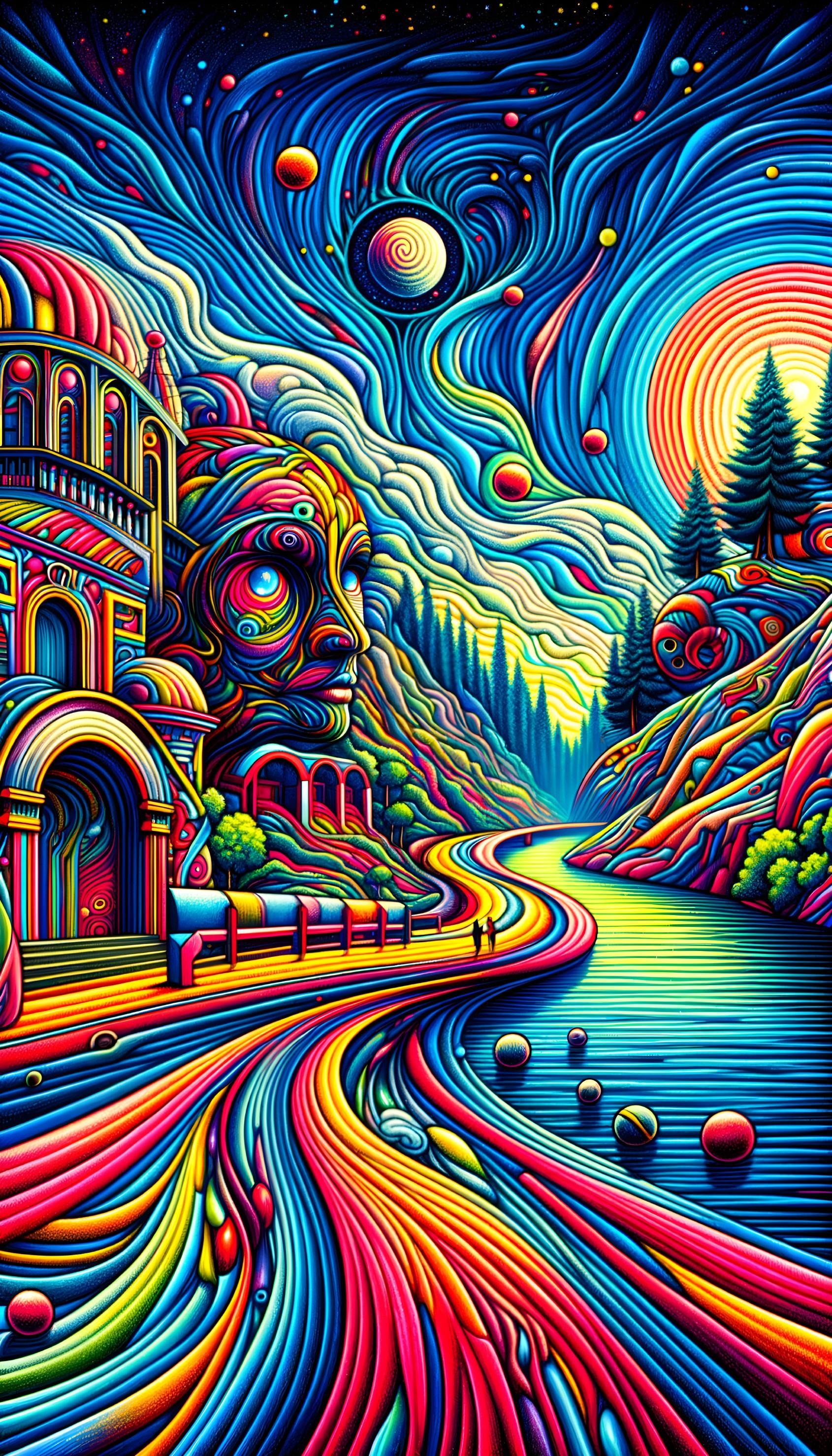 Surreal Landscape with Colorful River and Mountains