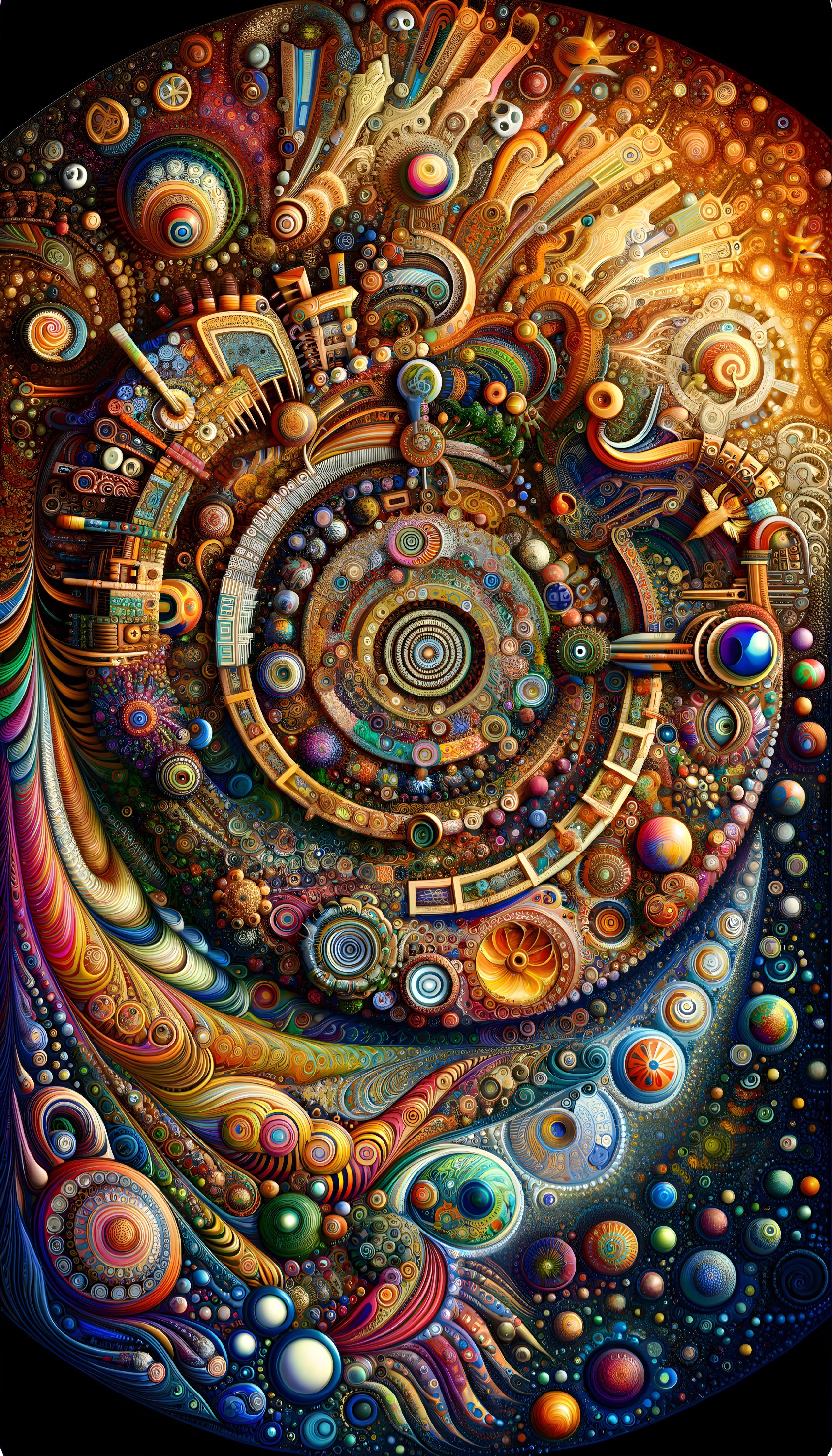 Vibrant Abstract Composition with Cosmic Elements