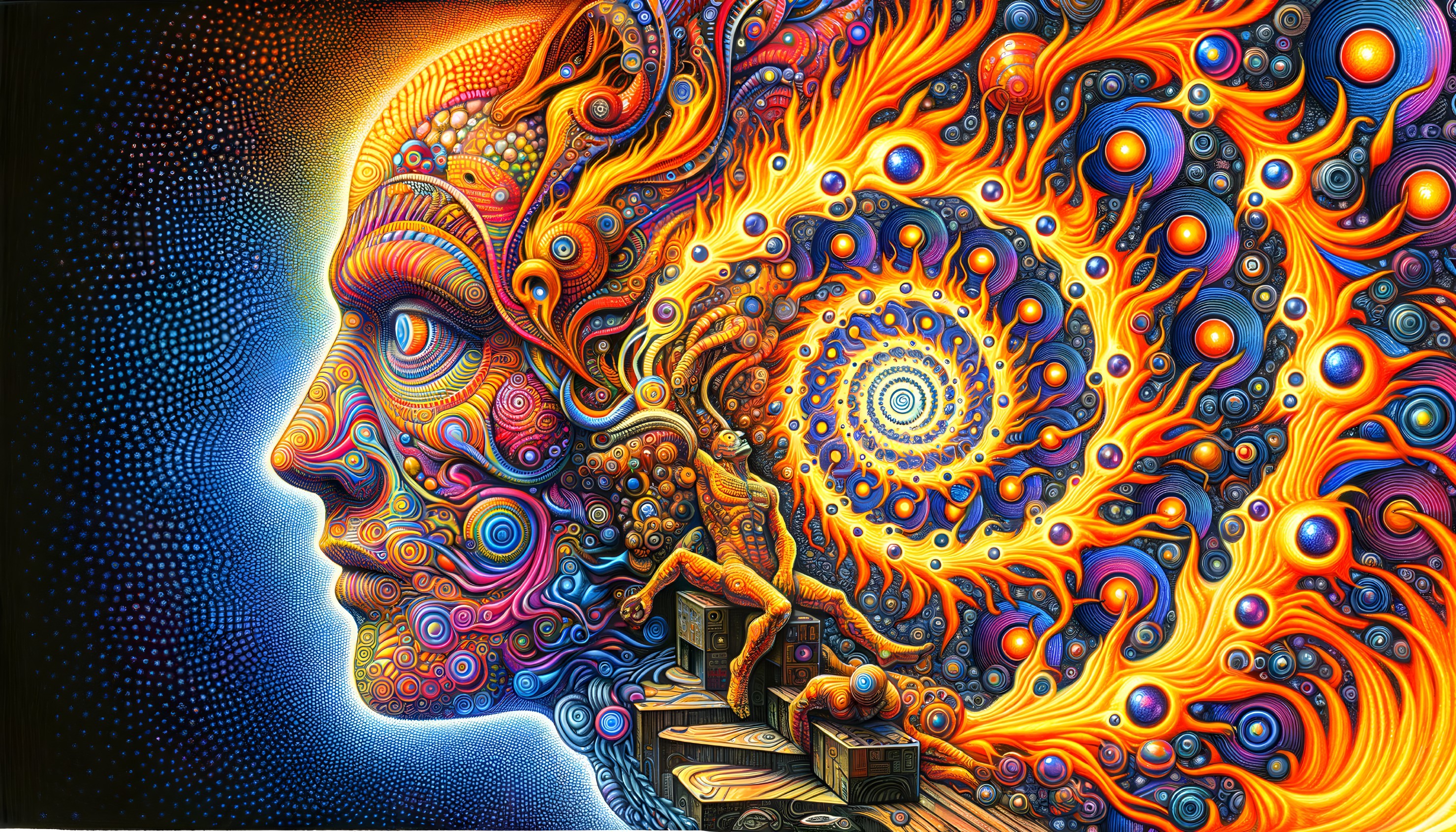 Surreal Human Face Profile with Colorful Patterns