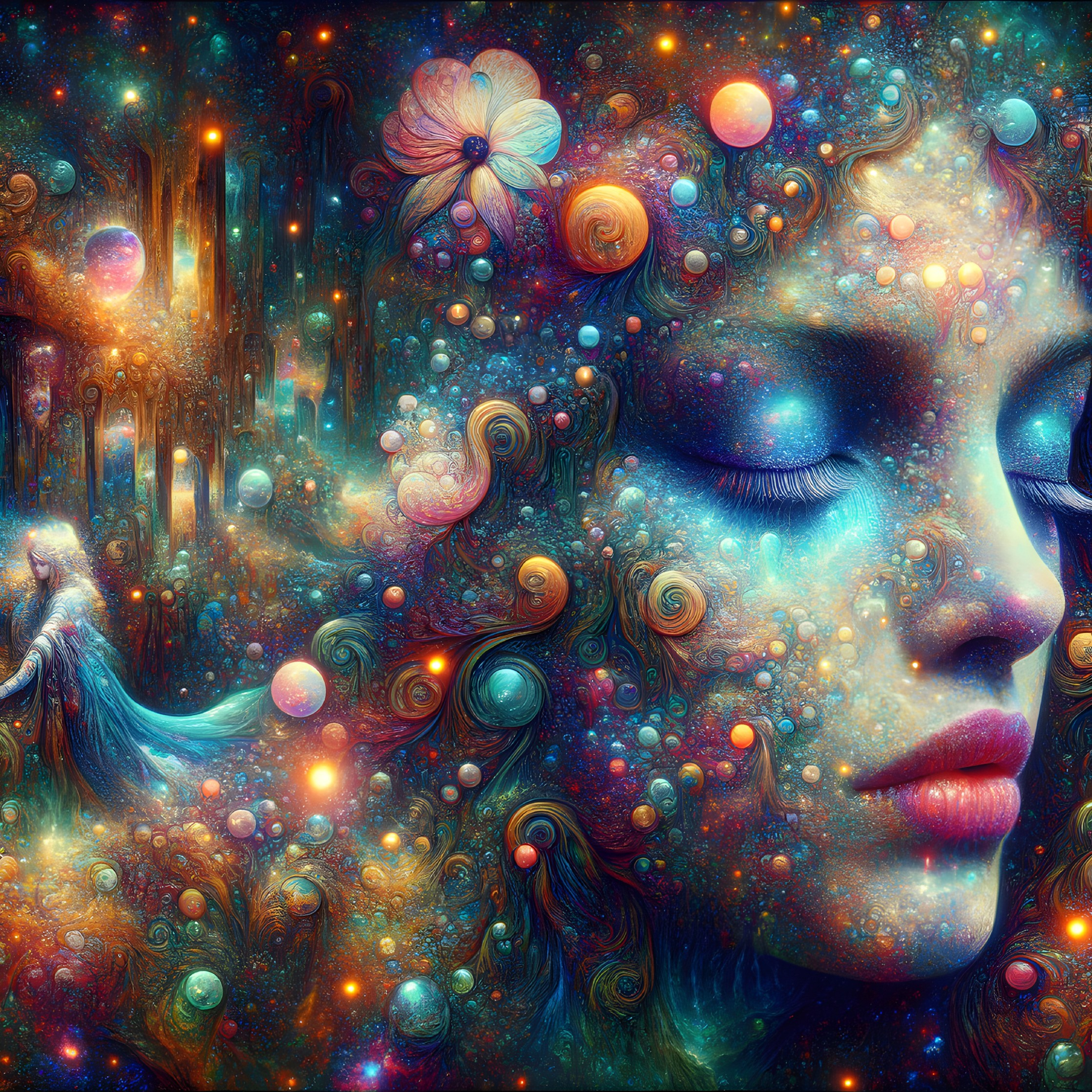 Cosmic Illustration of Woman's Face with Celestial Elements
