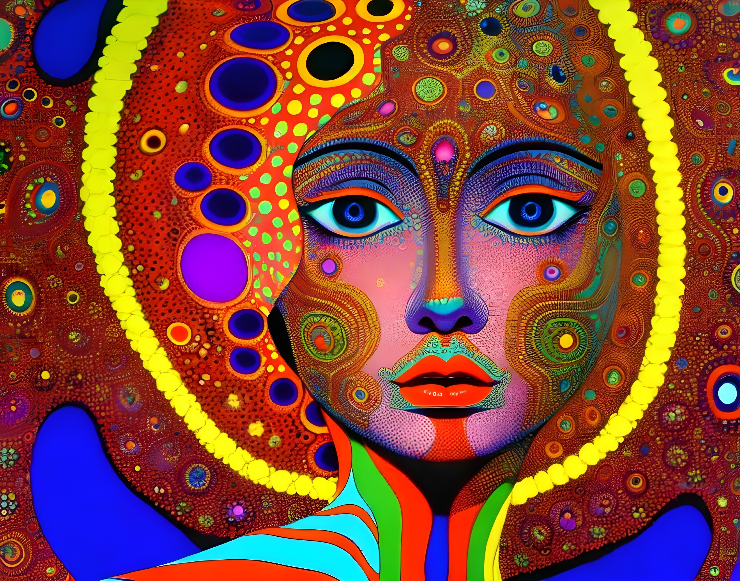 Vibrant Psychedelic Portrait of a Woman with Patterns