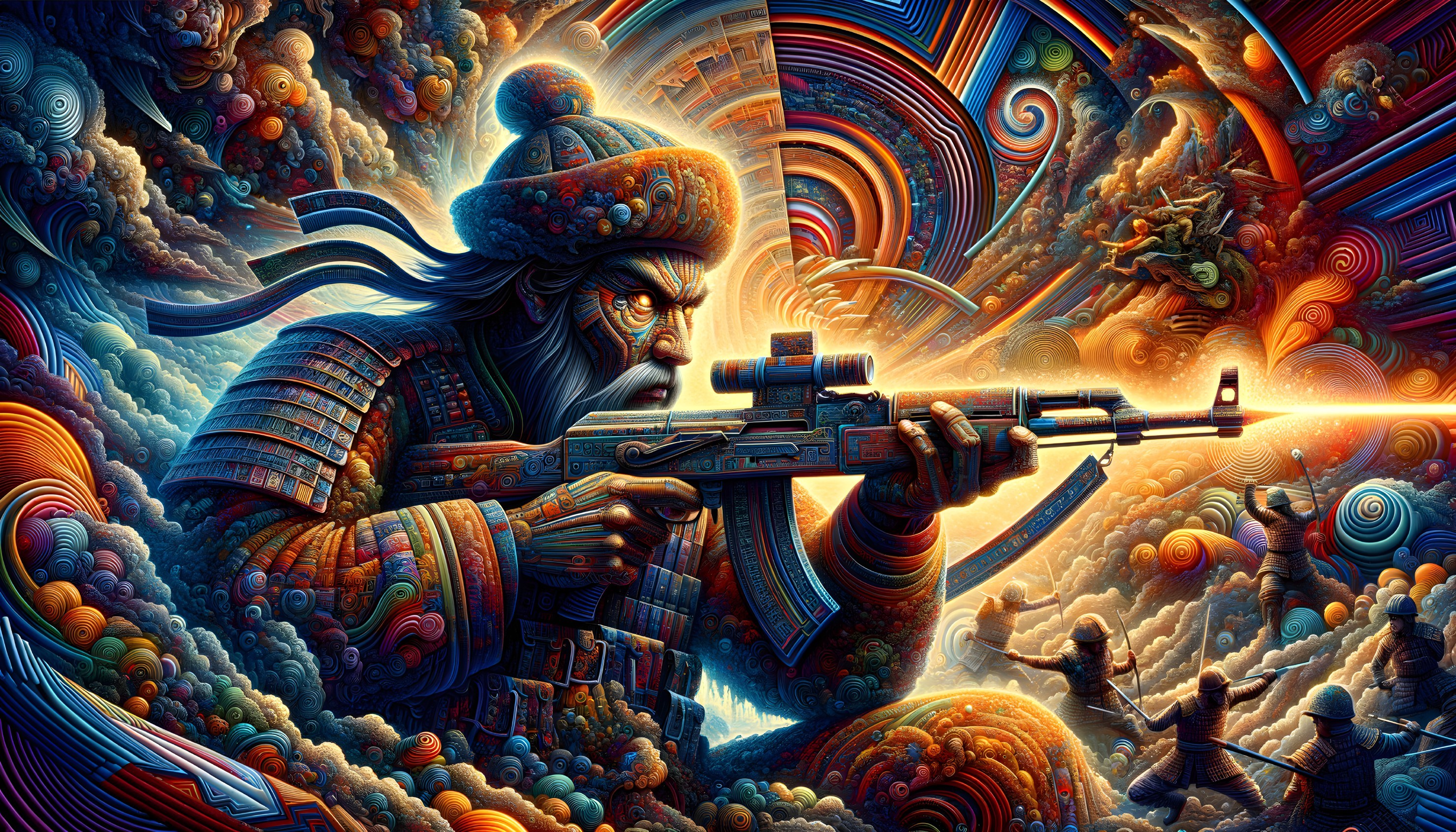 Soldier in Ornate Armor with Futuristic Sniper Rifle