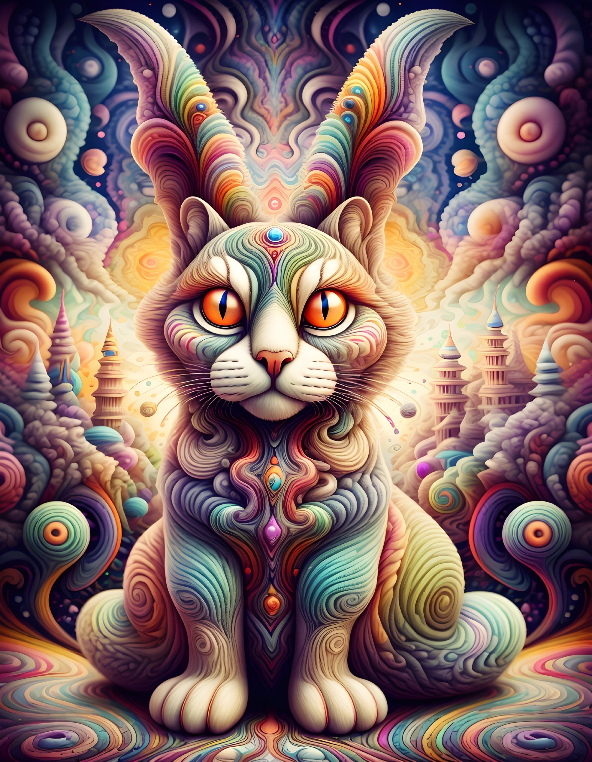 Whimsical Cat in Psychedelic Wonderland