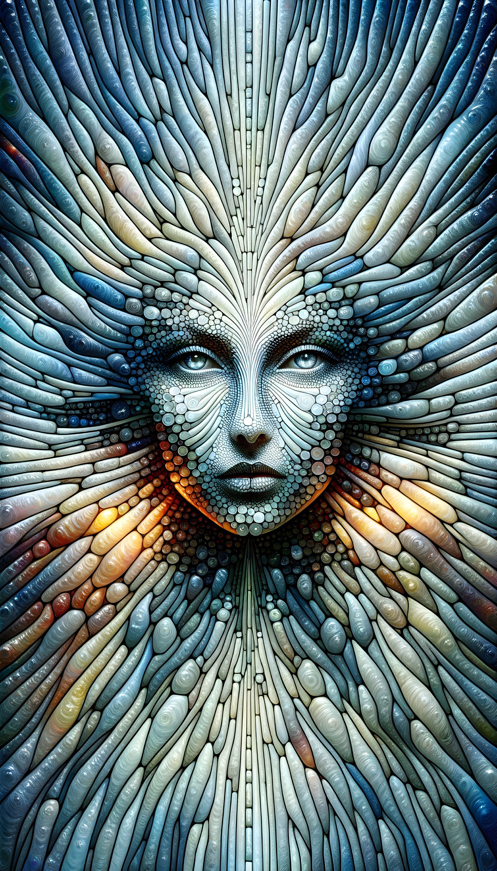 Abstract Face Surrounded by Flowing Patterns and Colors