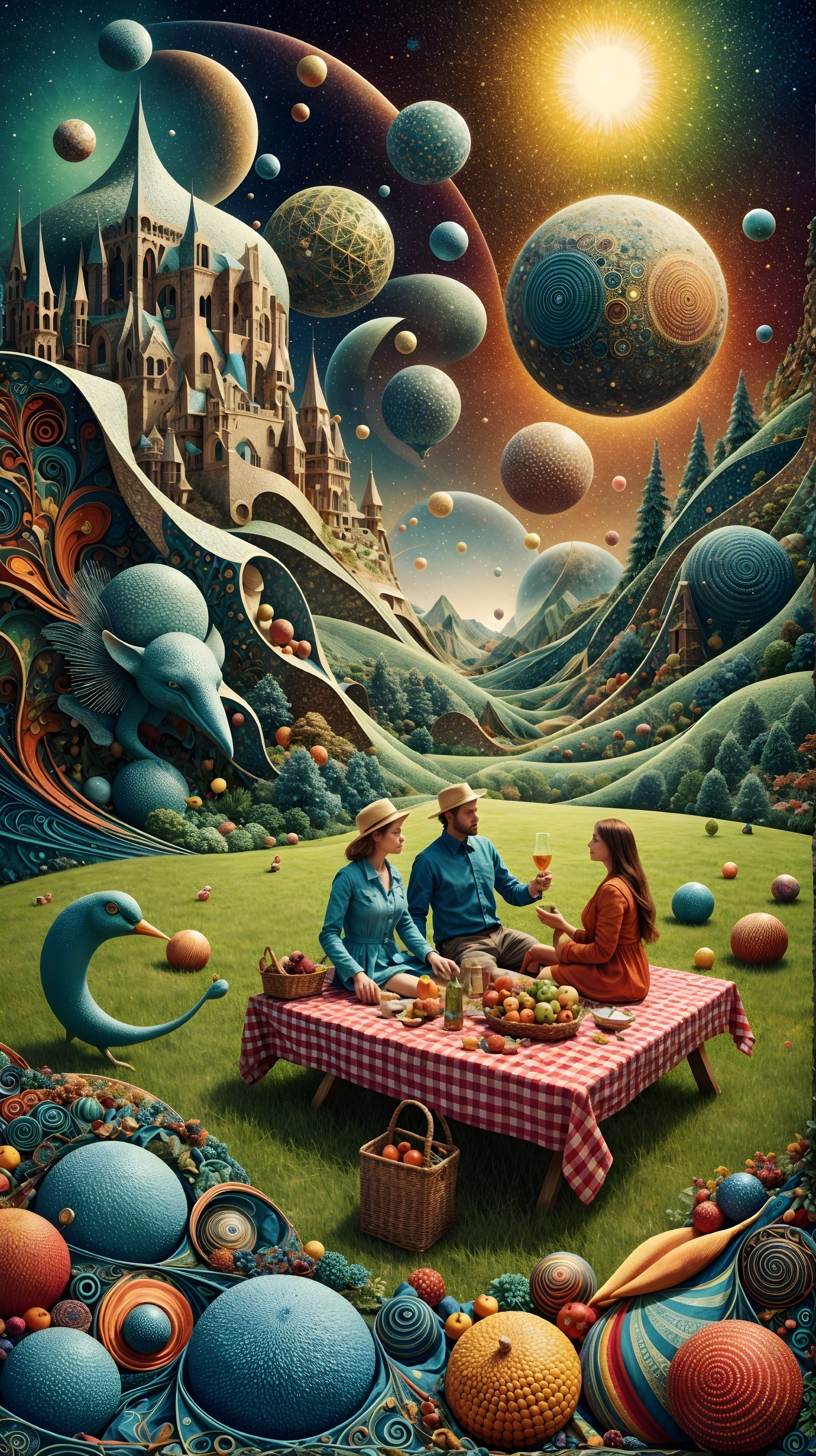 Couple Picnics in a Colorful Fantasy Landscape