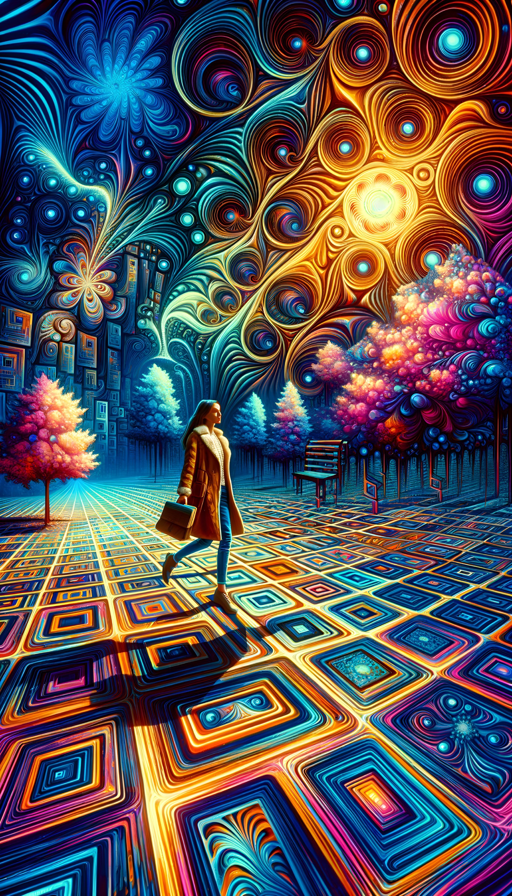 Surreal Landscape with Vibrant Colors and Patterns