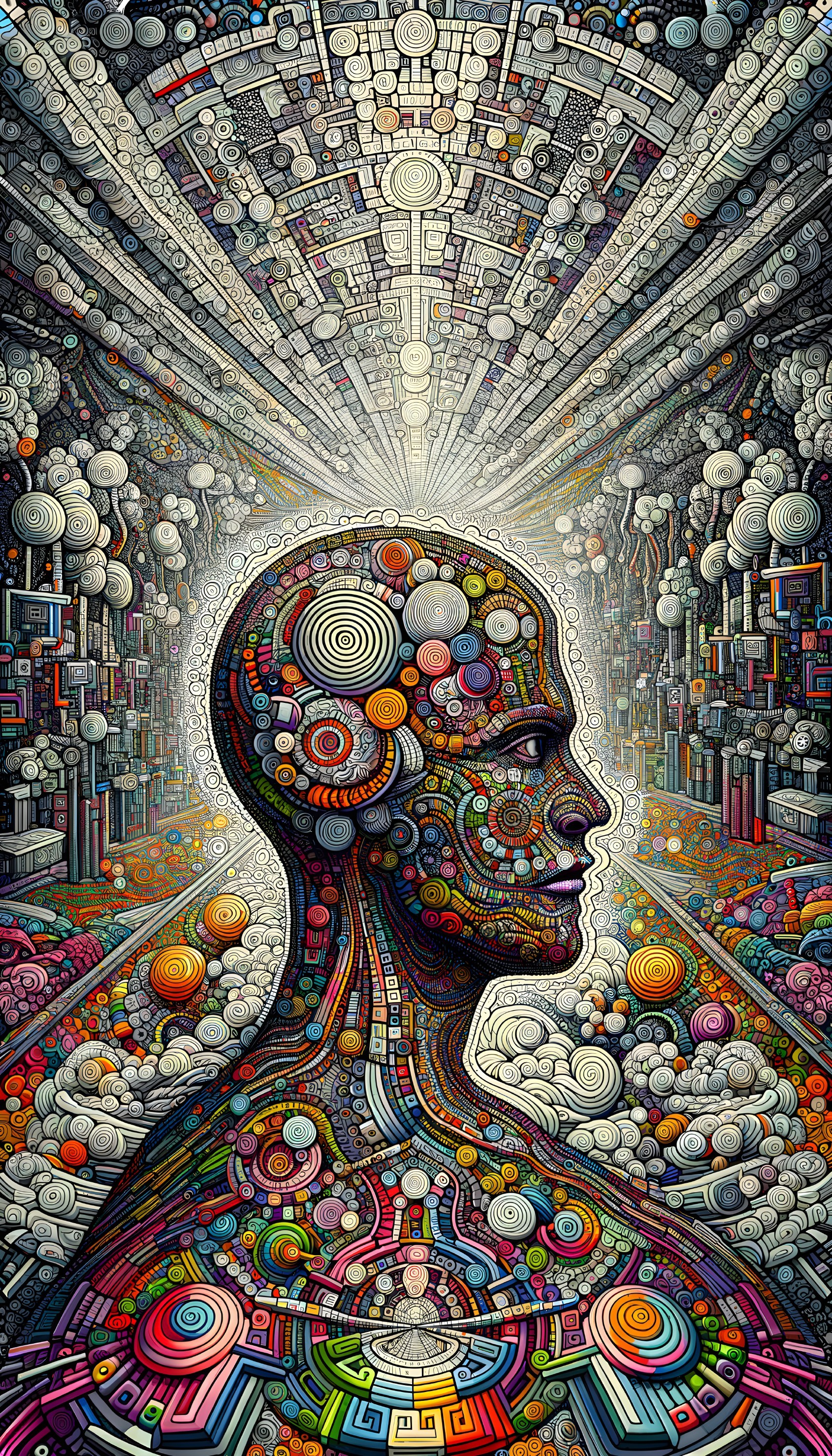 Surreal Abstract Human Profile with Colorful Patterns