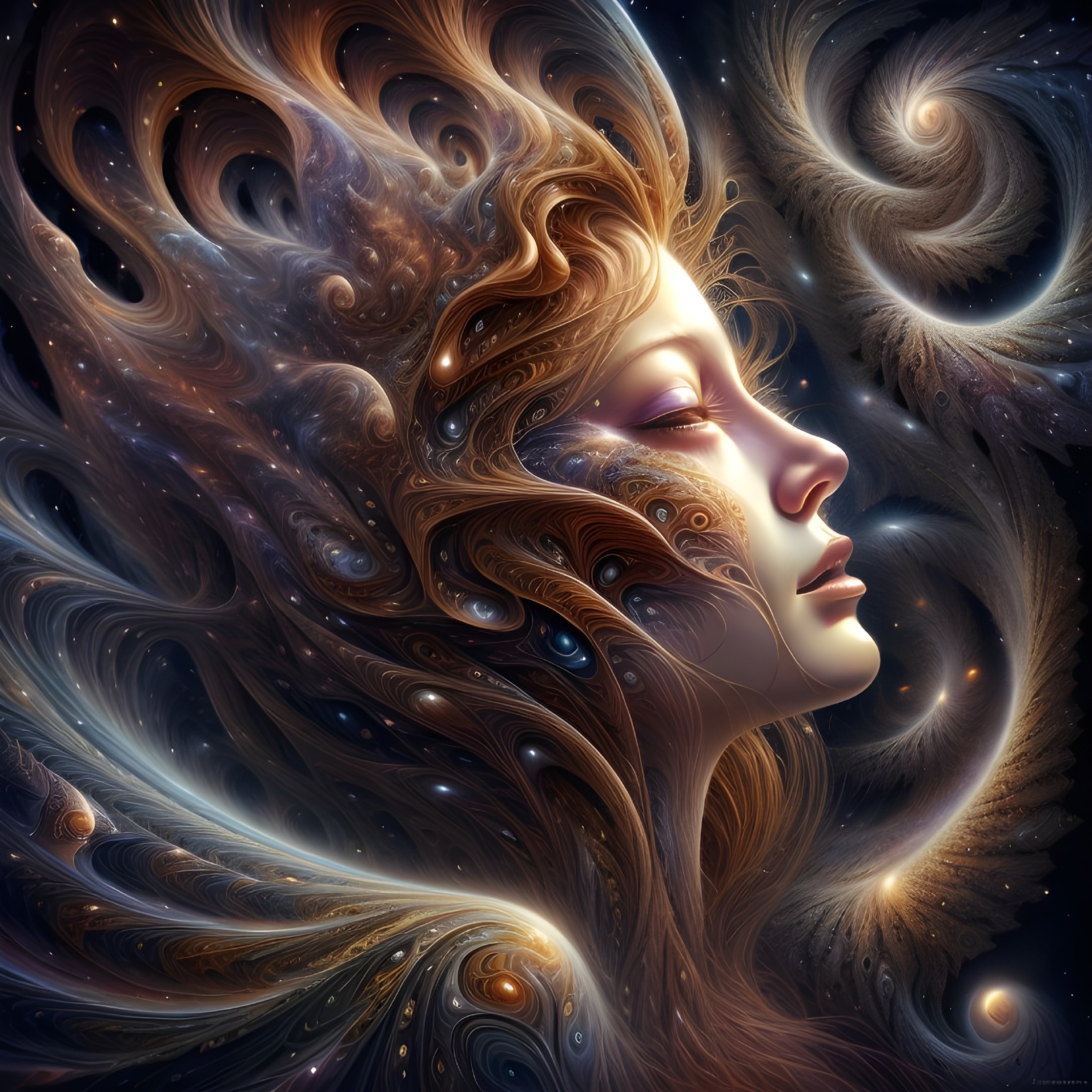 Ethereal Portrait of a Woman with Cosmic Elements