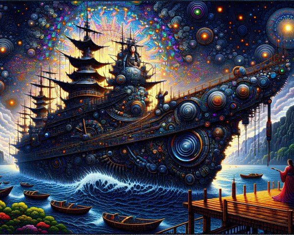 Majestic Ship Sailing Through Cosmic Landscape