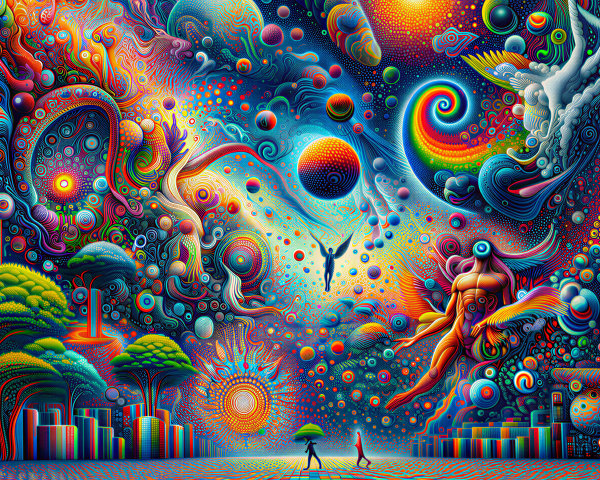 Surreal Landscape with Galaxies and Ethereal Beings