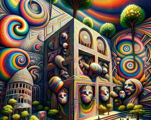 Surreal Landscape with Geometric Structure and Faces