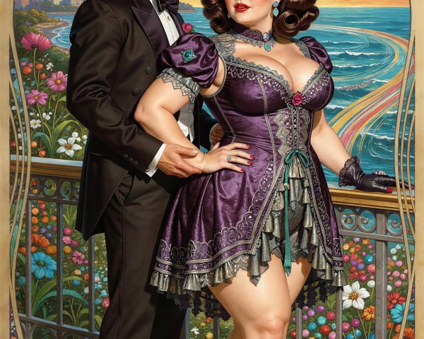 Vintage Pulp Fantasy Illustration of a Couple at Sunset